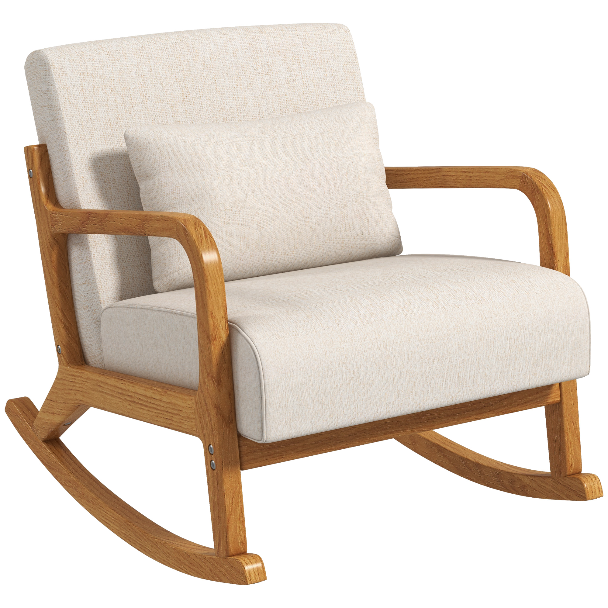 Schaukelstuhl im Retrodesign, Gummibaumholz, 64,5 cm x 92 cm x 81, 5 cm, Beige + Braun