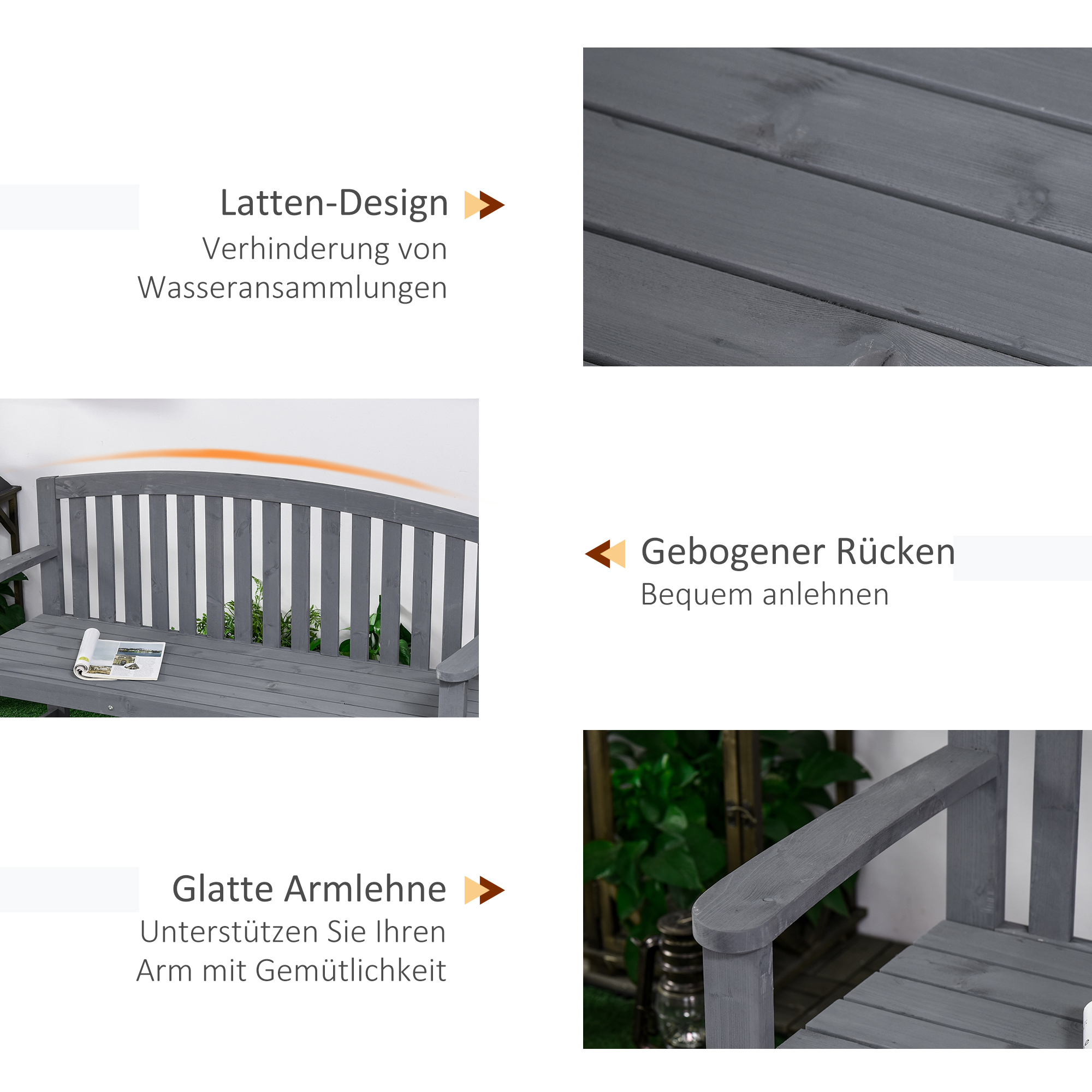 2-Sitzer Gartenbank Holz, wetterfest Sitzbank, Gartenmöbel mit Rückenlehnen, 240 kg belastbar 143 x 51 x 85 cm, Grau