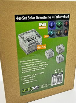 Solar Dekosteine IP65, 4er Set / mit Dämmerungssensor, RGB