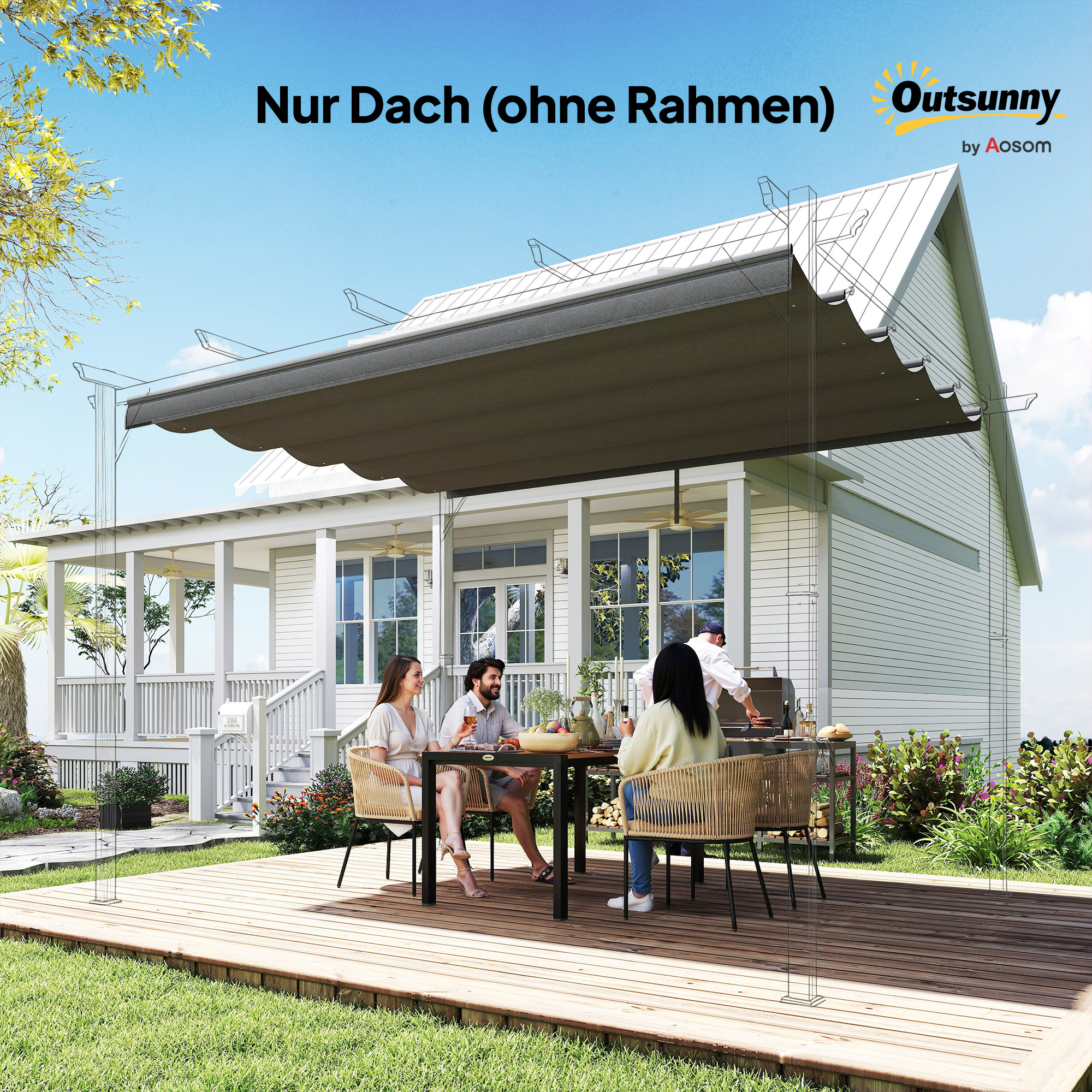 Ersatzplane für 4x3m Pavillons, mit Wasserablauflöchern, 3,50 x 2,6 m, Dunkelgrau