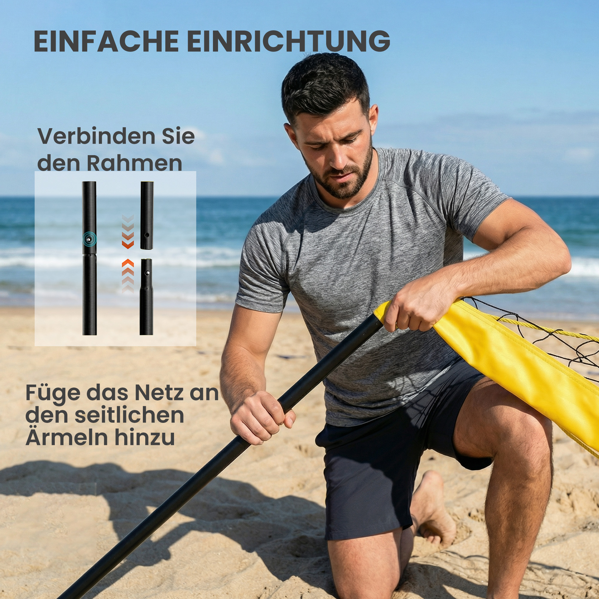 Volleyballnetz Set Tragbar Volleyball-Set mit höhenverstellbar Stahlpfosten Tragetasche 950 x 100 x 248 cm Schwarz