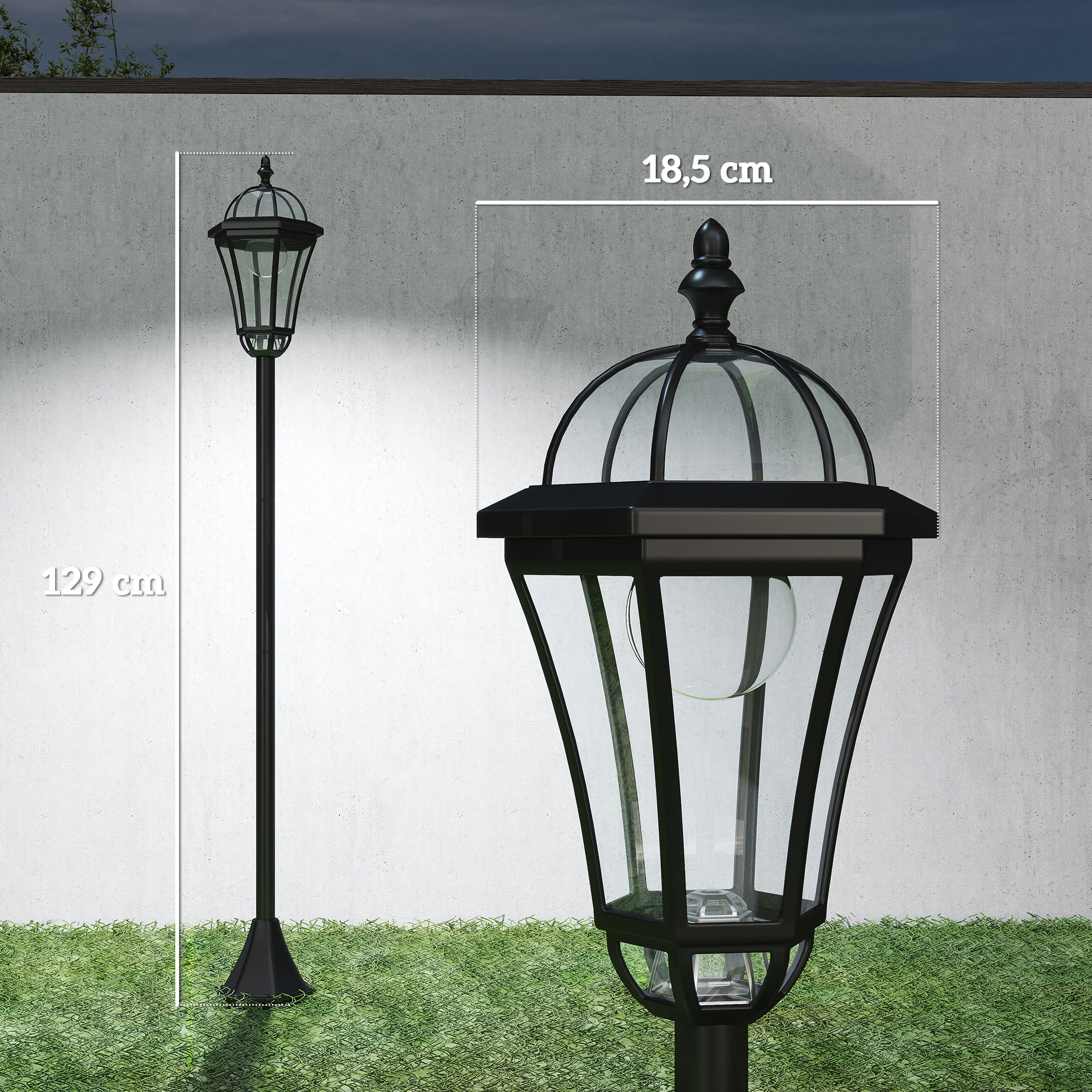 Solar Gartenlaterne 2er Set, Wetterfeste Wegleuchte 129 cm hoch, mit LED, 6 Std. Beleuchtung, IP44, Solarlampe für Außen, Schwarz