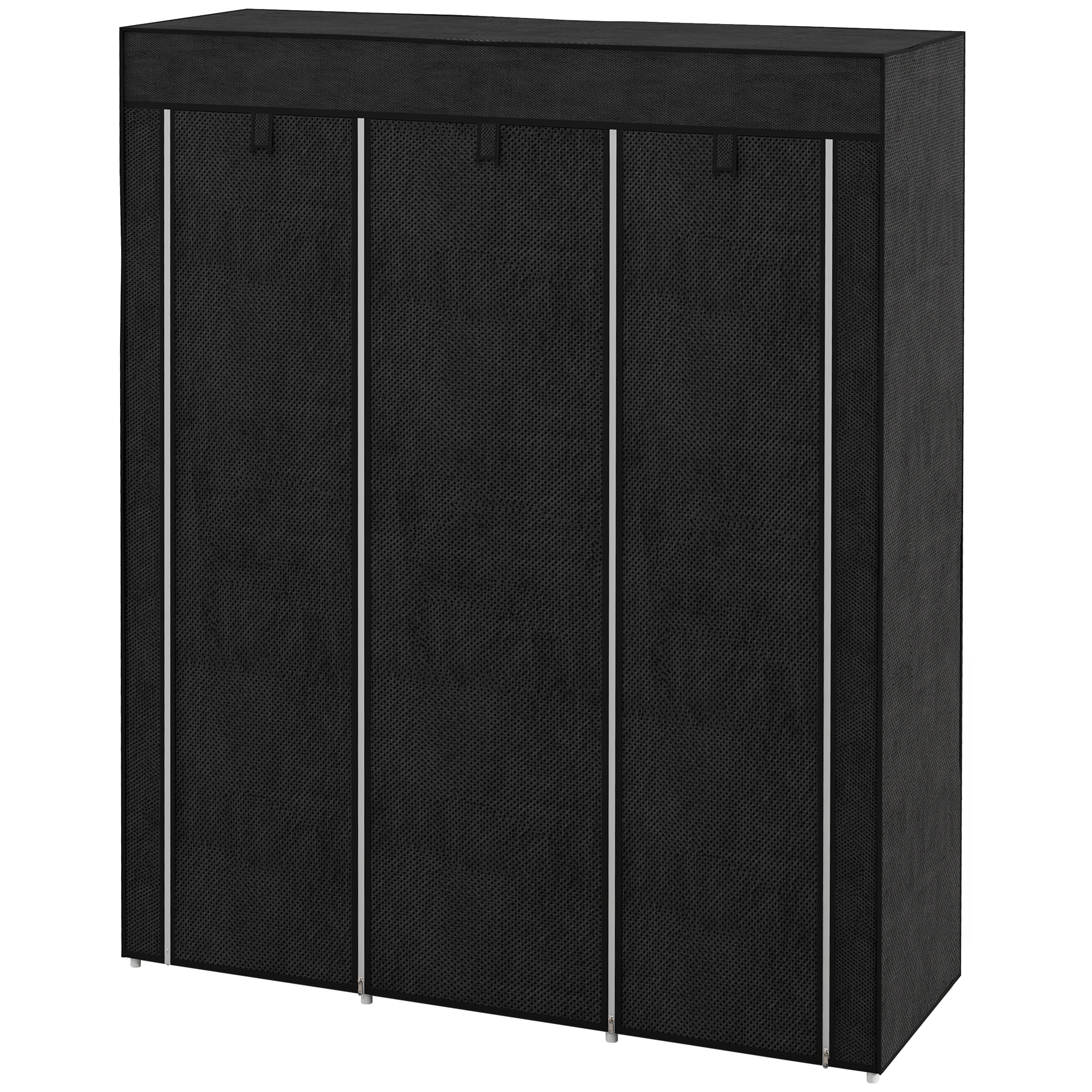 Schrank aus Stoff, Aufbewahrungslösung, 8 Regale, 2 Kleiderstangen, Schwarz