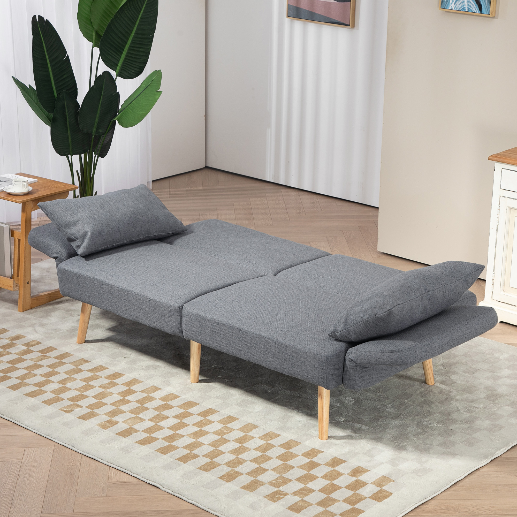 3-Sitzer Schlafsofa, Gäste-Doppelbett, bis 240 kg, Klapplehnen, Holzrahmen, 170 x 83 x 80 cm, Grau