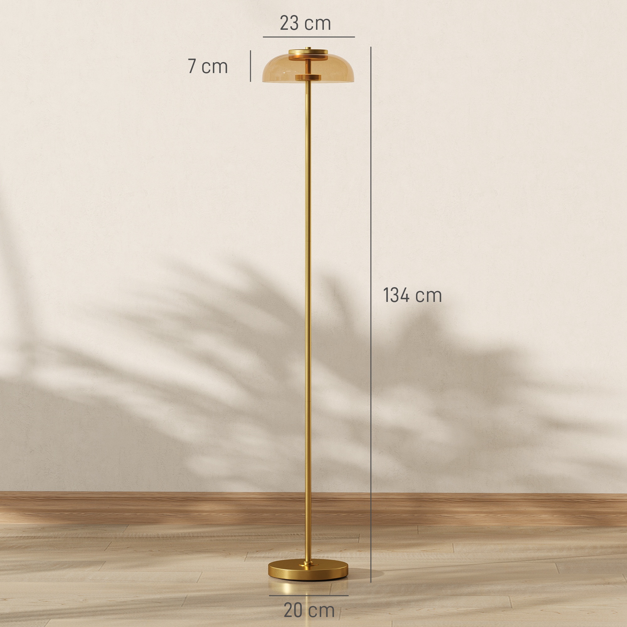 LED Stehlampe Wohnzimmer, Stehleuchte mit 3000 K warmem Licht, Fußschalter, 25 x 25 x 134 cm, Messing
