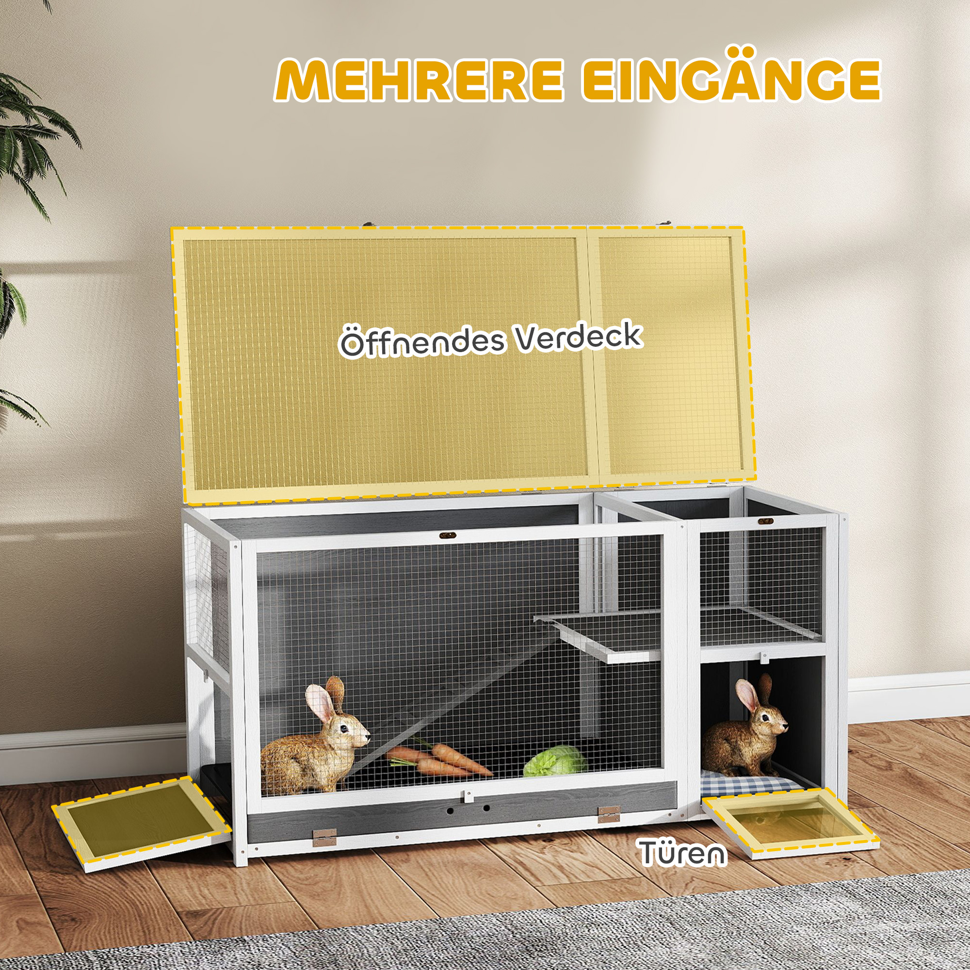 Kleintierstall für Zwerghamster, Kaninchen, Meerschweinchen, mit Zubehör, erhöhtes Design, Holz, Metall, Grau