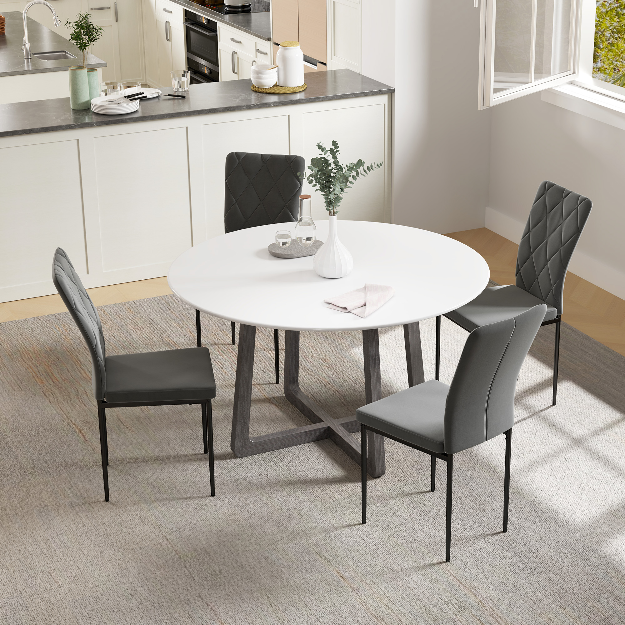 4er-Set Esszimmerstühle in Samtoptik, Moderne Polsterstühle mit Metallbeinen, für Esszimmer, Schlafzimmer, Küche, Grau