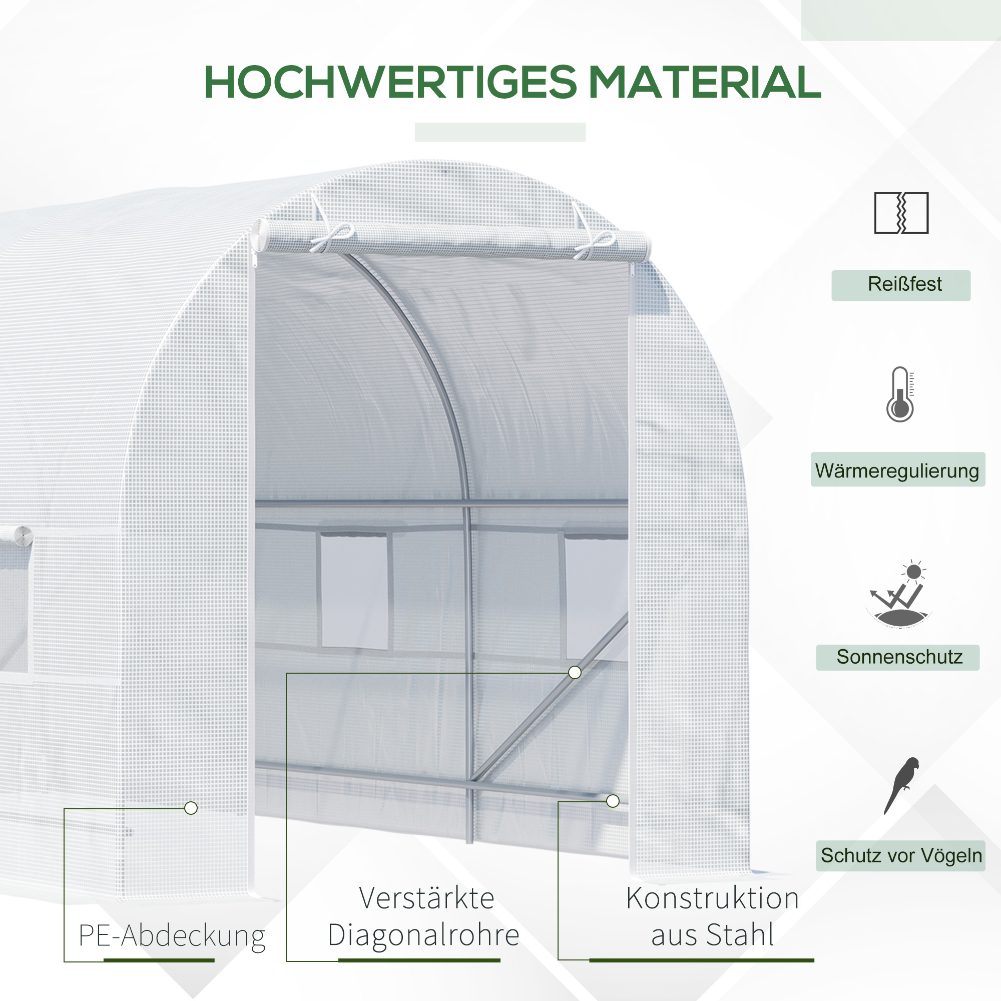 Foliengewächshaus Treibhaus begehbar mit Metallrahmen 4,45 x 2 x 2m Weiß