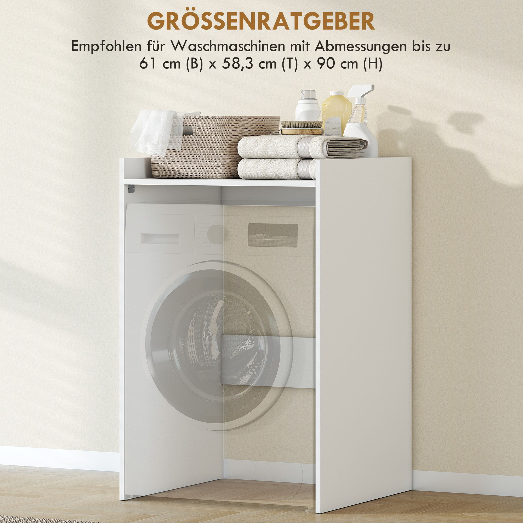 Badezimmerschrank Nischenschrank mit offen Regal, Badschrank für Badezimmer, kleine Räume, 64 x 60 x 97,5 cm, Weiß