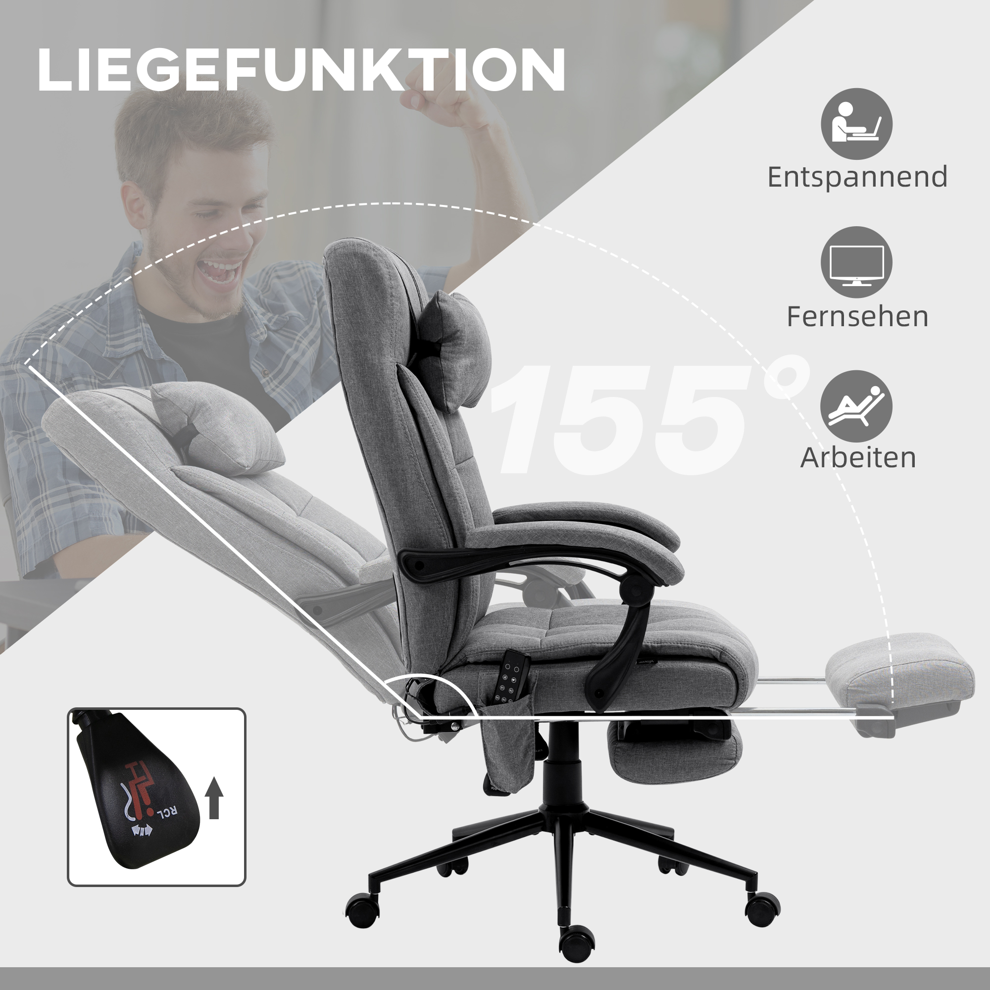 Bürostuhl mit Massagefunktion, ergonomisch, 66x76x112-120cm, Grau