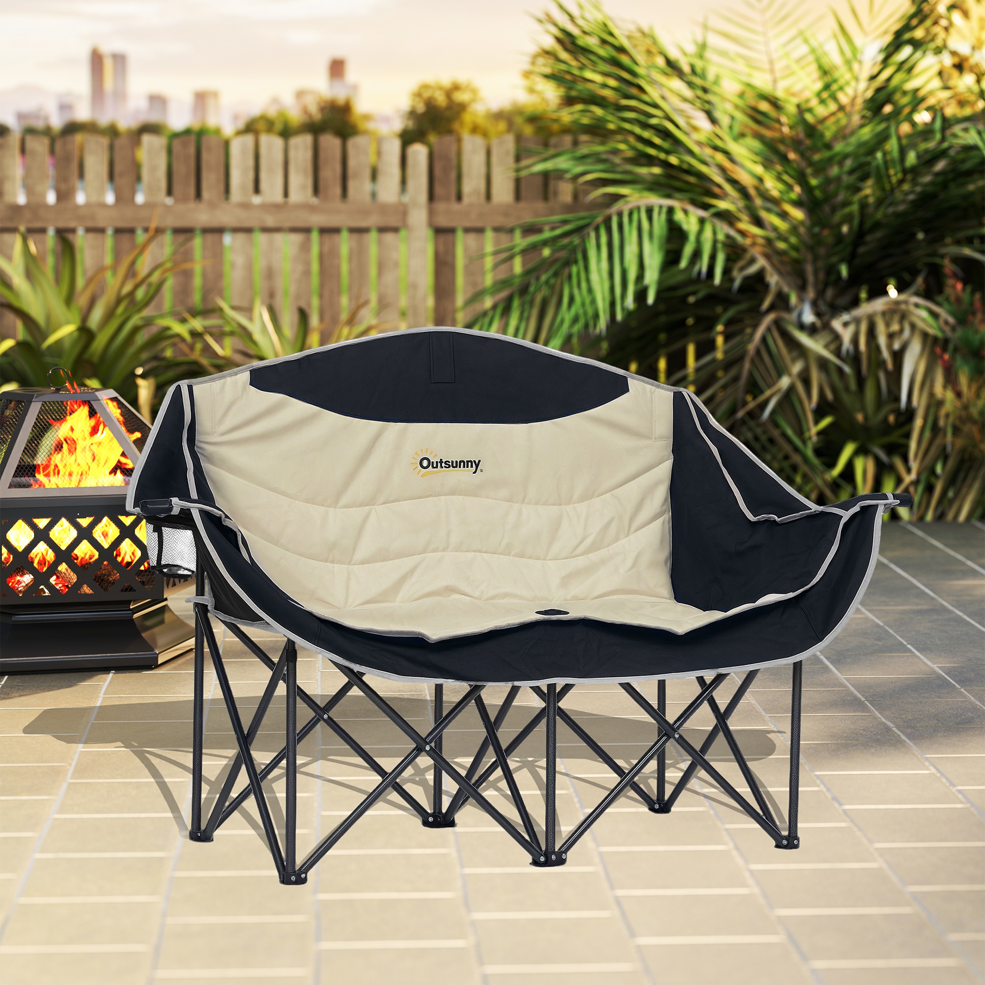 Faltstuhl faltbar 2 Sitzer Campingstuhl mit Getränkehalter Tragetasche bis 250kg belastbar Khaki