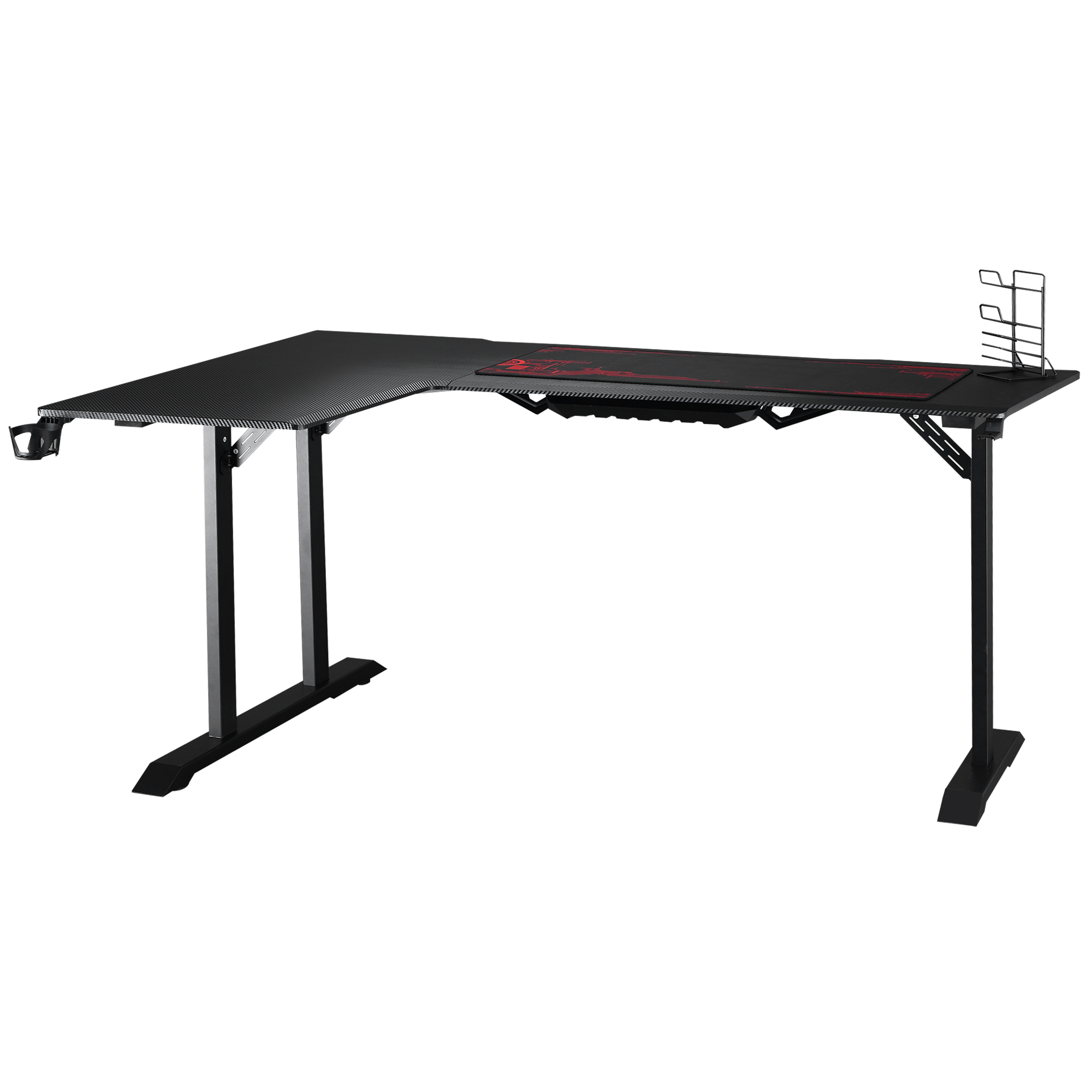 Gaming Tisch Schreibtisch L-förmige mit Kopfhörerhaken Getränkehalterung Computertisch MDF Metall Schwarz+Rot 168 x 109 x 78 cm