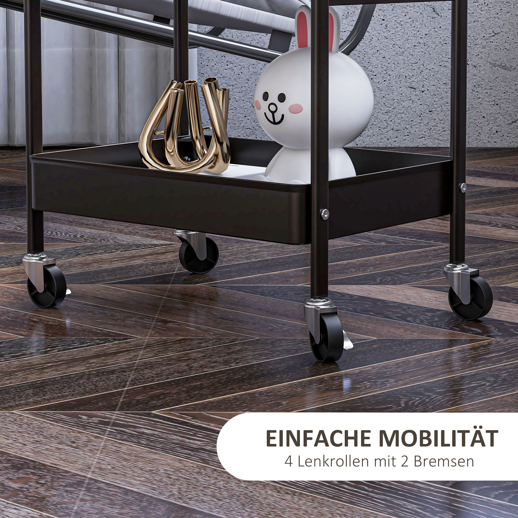 Mehrzweckwagen Rollwagen Küchenwagen, 3 Regale, 4 Rollen, 53,5 cm x 30,5 cm x 75 cm, Schwarz