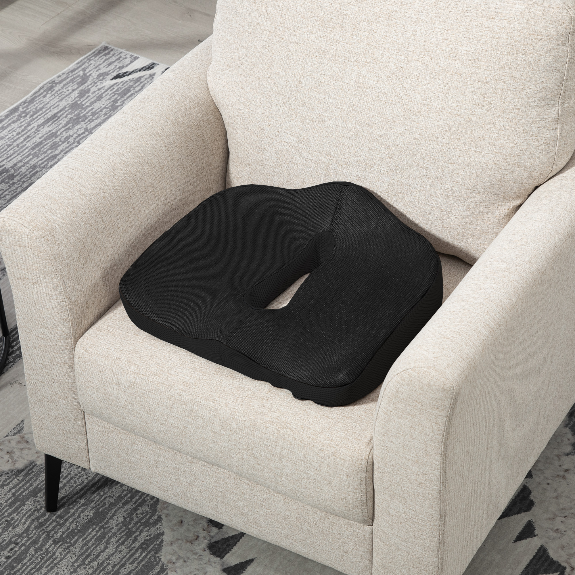 Sitzkissen, ergonomisch, atmungsaktiver Bezug, rutschfest, 44x39x13 cm, Schwarz