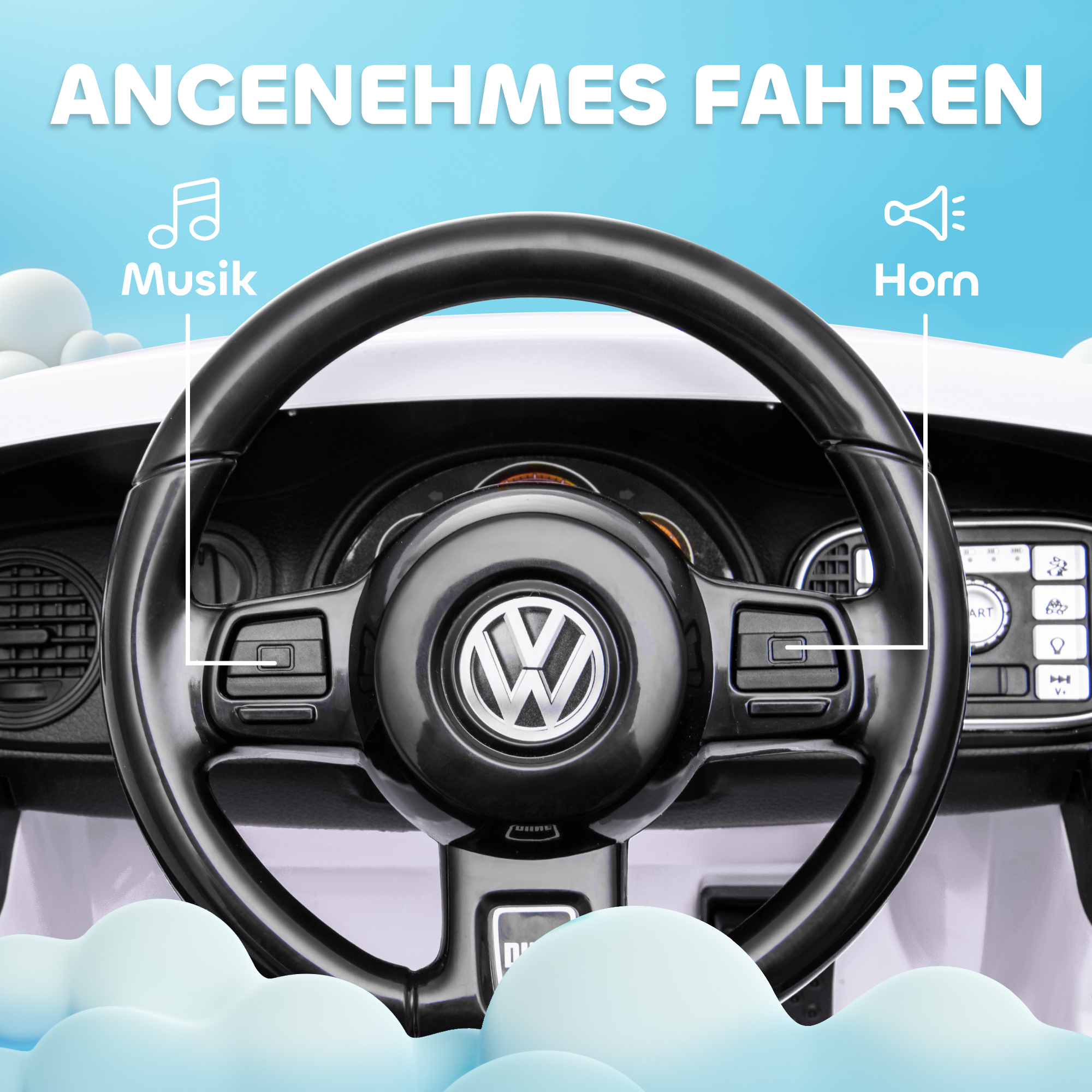 Elektro-Kinderfahrzeug, VW Käfer, 3-5 km/h, mit Fernbedienung & Musik, Weiß