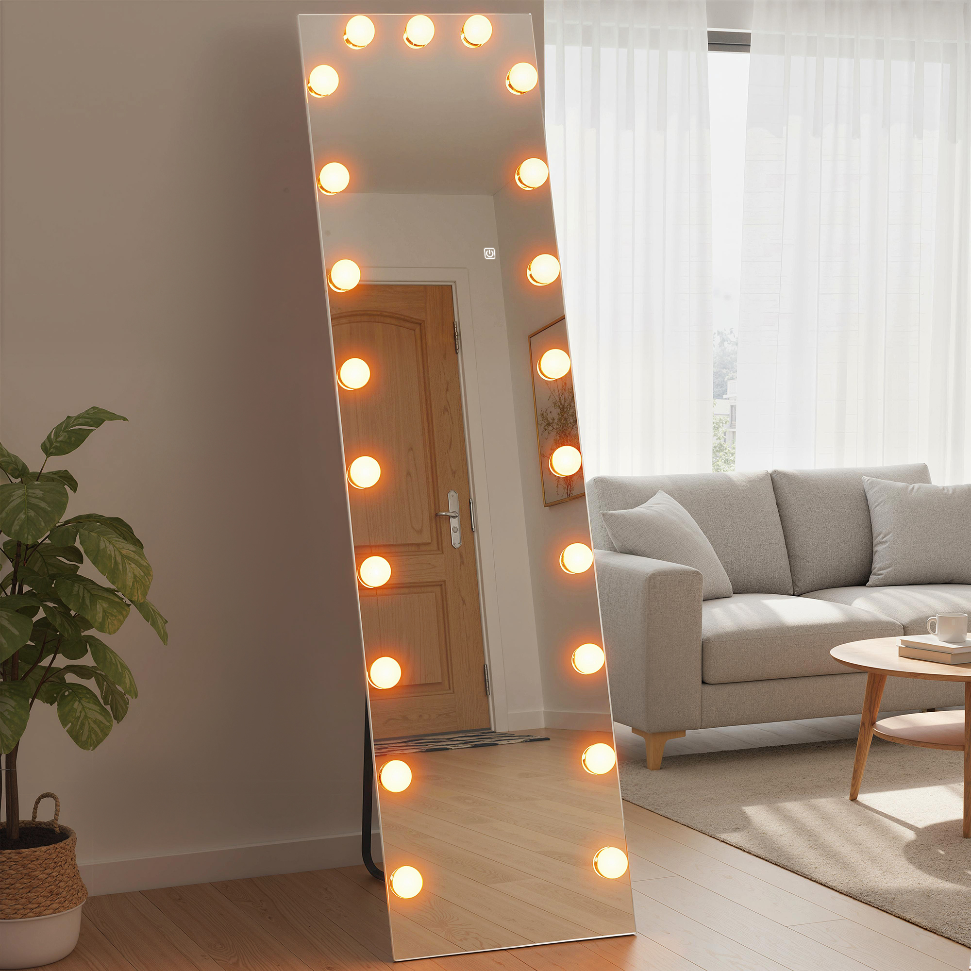 Ganzkörperspiegel 150x40 cm RGB-LED Standspiegel mit 21 Glühbirnen 7 Lichtfarbe Touch-Schalter Memory-Funktion