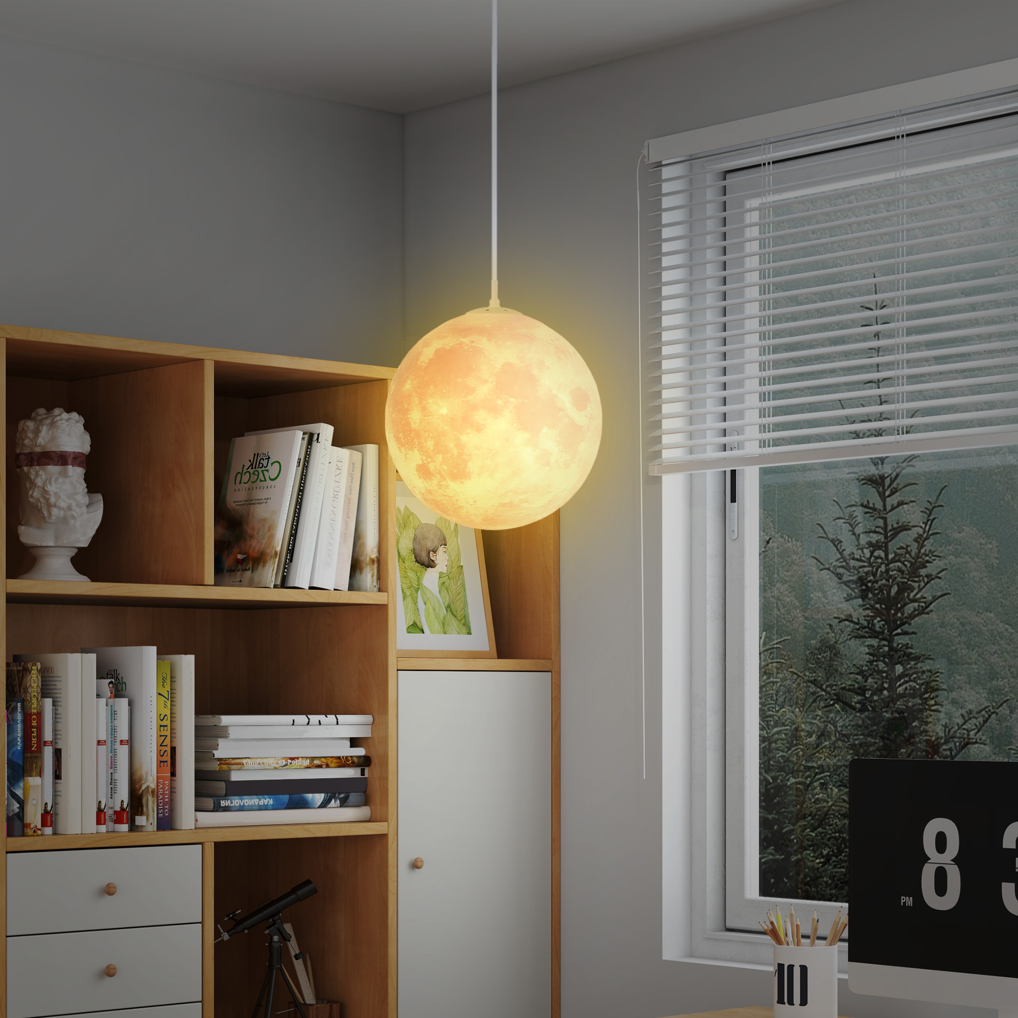 Mondlampe, 3D-Druck, App-Steuerung, Musik-kompatibel, verschiedene Licht-Modi, Weiß