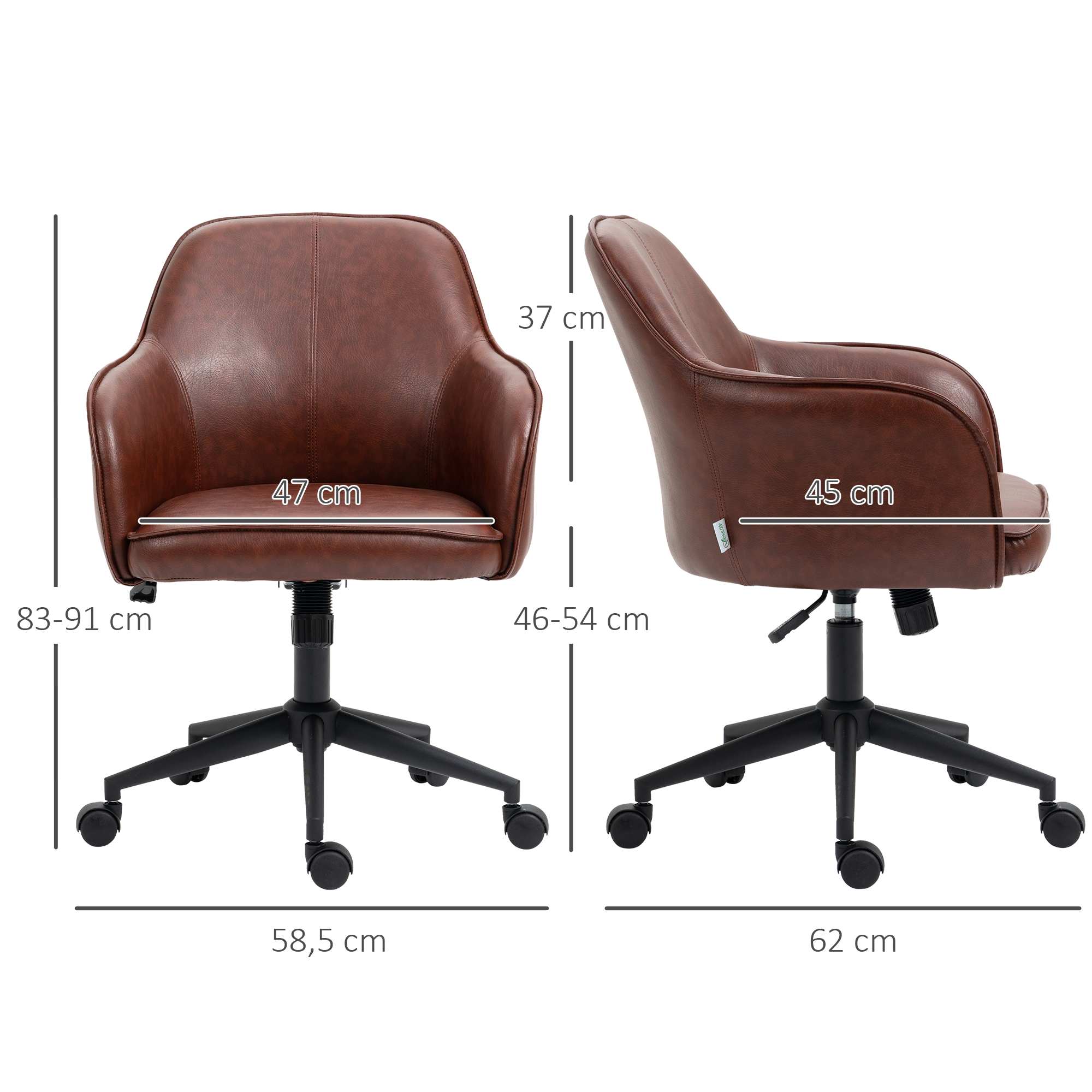 Bürostuhl, höhenverstellbar, Drehfunktion, 58,5 cm x 62 cm x 91 cm, Braun