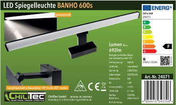LED Spiegelleuchte IP44 "Banho 600s" / 230V, 60cm, 8W, 692lm, Neutralweiß
