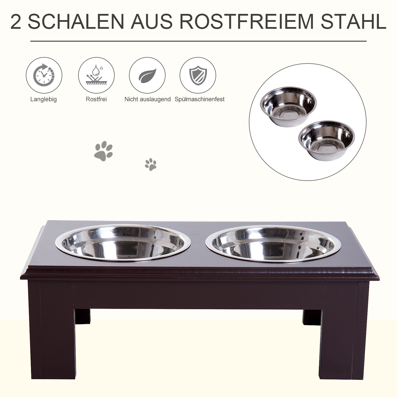 Erhöhter Hundenapf Futternapf mit 2 Näpfe Wassernapf 2 x 900ml Edelstahlnäpfen Fressnapf Futterstation Hundenäpfe für kleine Hunde Katzen Espresso