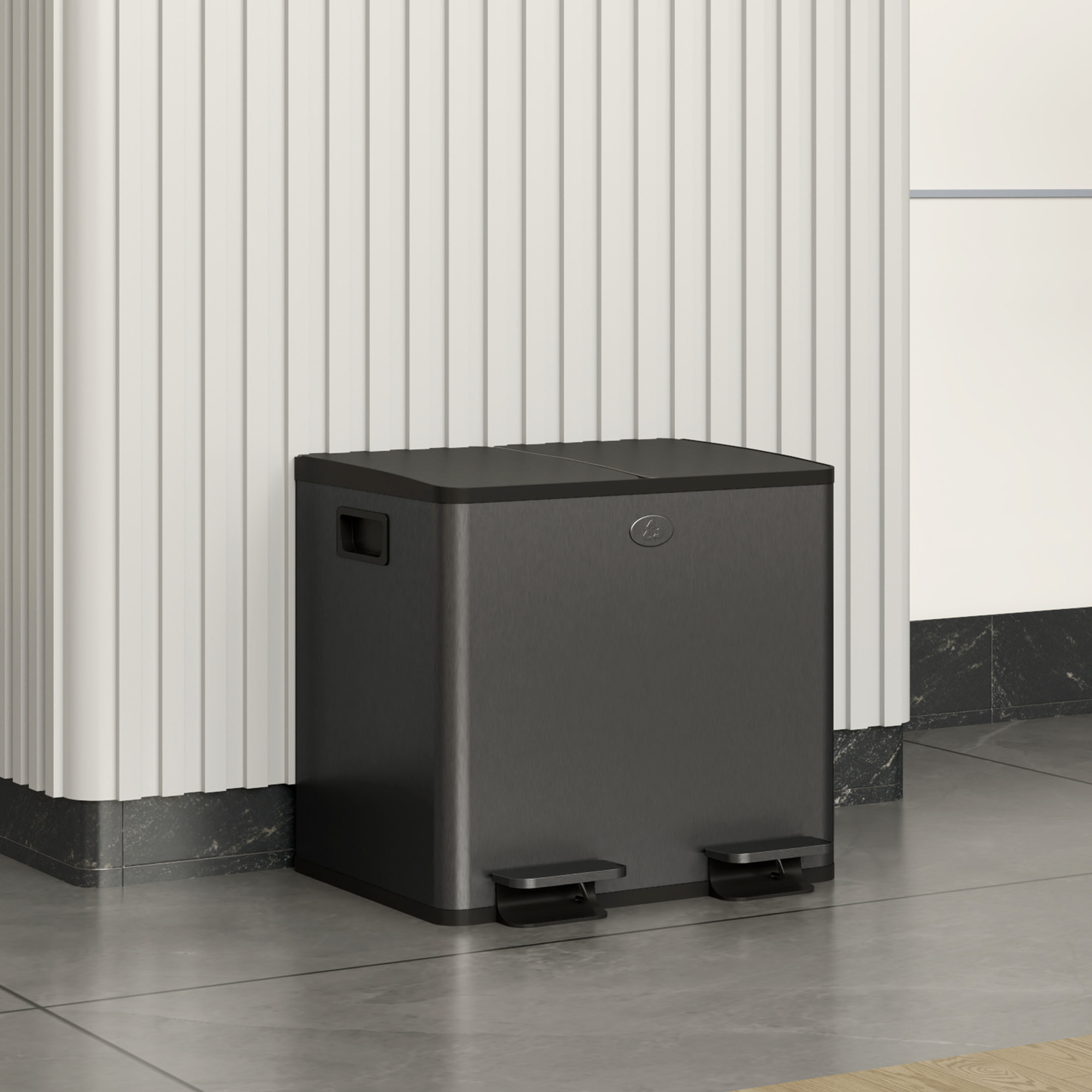2 x 15l Doppelmülleimer, Pedalöffnung, leicht zu reinigen, Edelstahl, Kunststoff, Schwarz