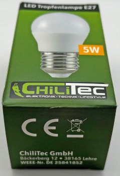 LED Tropfenlampe E27  "promo" warmweiß / 120°, 230V, 5W, 495lm, 3000k