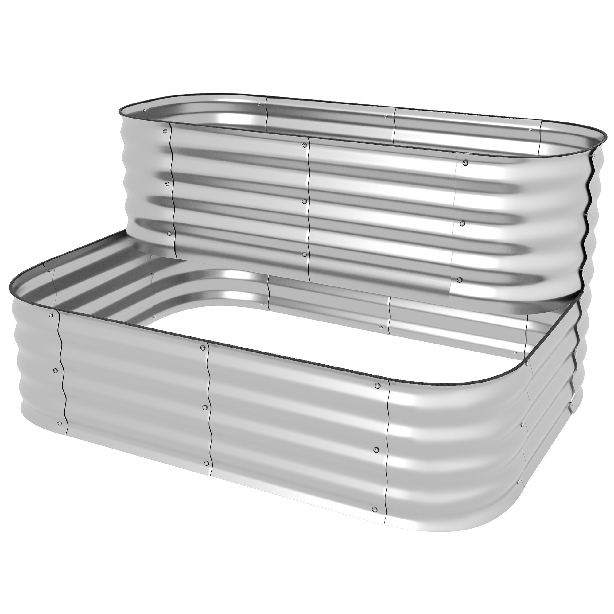 Hochbeet aus Metall, 2 Etagen, witterungsfest, offener Boden, 120 x 90 x 30cm, Farbe: Silber