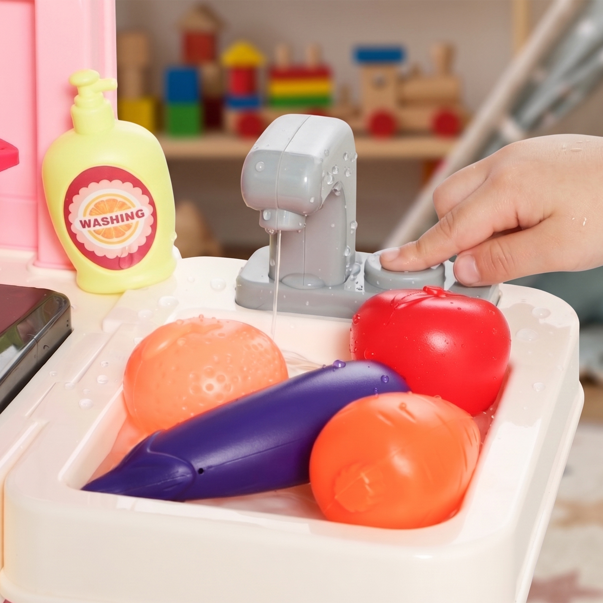 Kinderküche Kinder 33-teilig Spielküche Zubehör mit Licht, Sound, Stauraum, Spielspüle, Herd und Backofe 3-6 Jahren