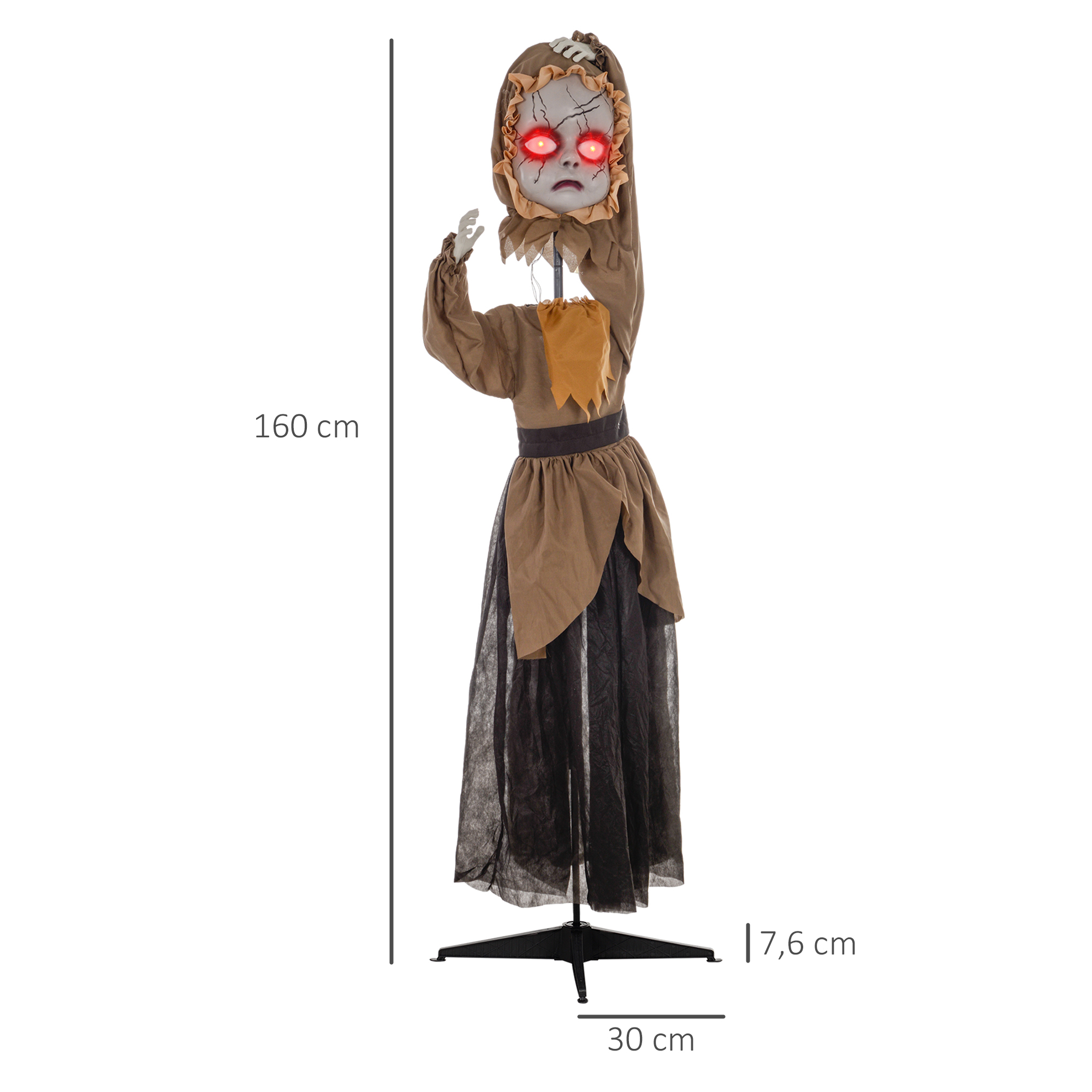 Grusel-Puppe Halloween-Dekoration, beweglicher Kopf, rote Augen, Batteriebetrieb