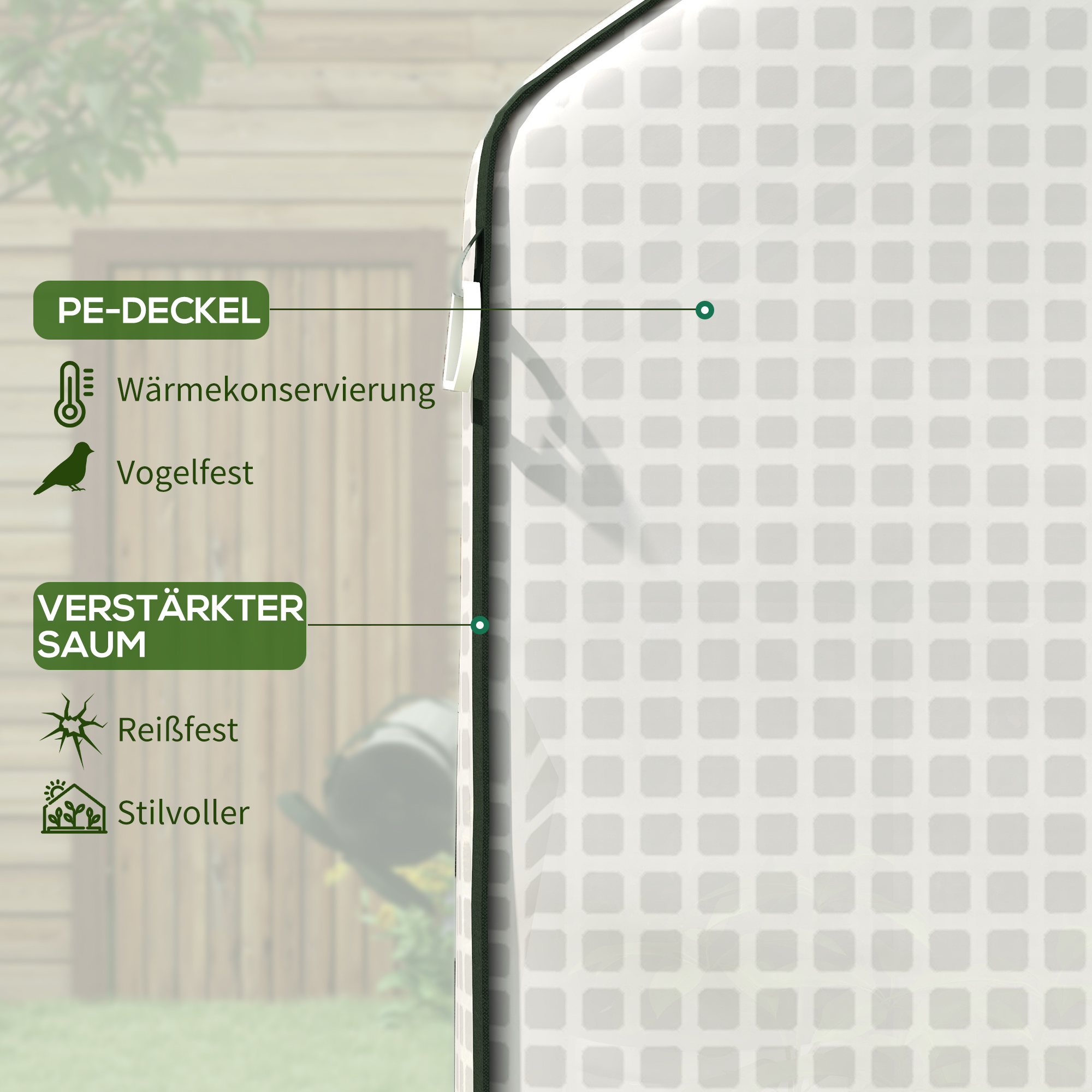 Ersatzfolie für Gewächshaus, Ersatzabdeckung mit UV-Schutz, Rolltür, Seitenfenster, 140 x 73 x 190 cm, Weiß