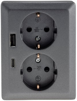 MILOS Schutzkontakt-Steckdose 2-fach, 250V~/ 16A, 1x UP, USB A+C/PD, anthrazit