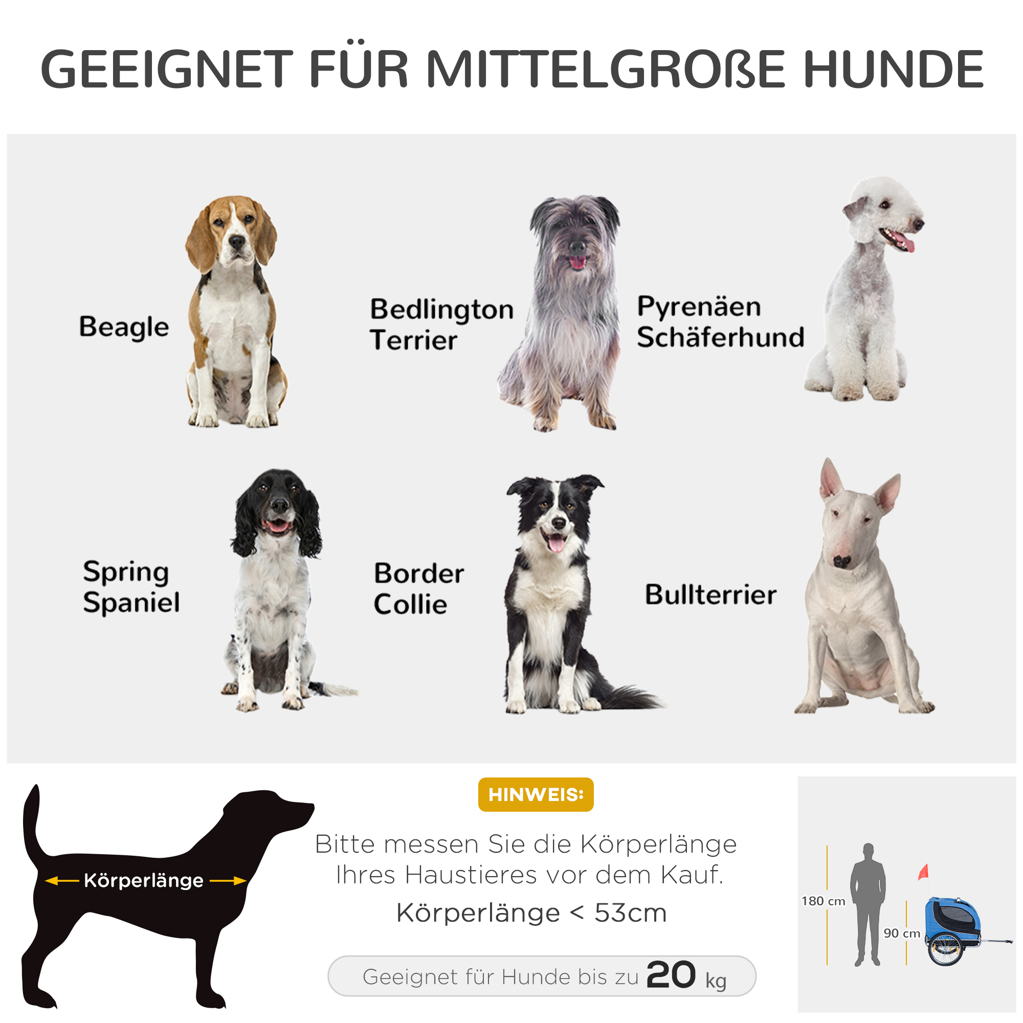 Fahrradanhänger bis 20kg Universalkupplung Sicherheitsanker Reflektor Stahl Blau+Schwarz