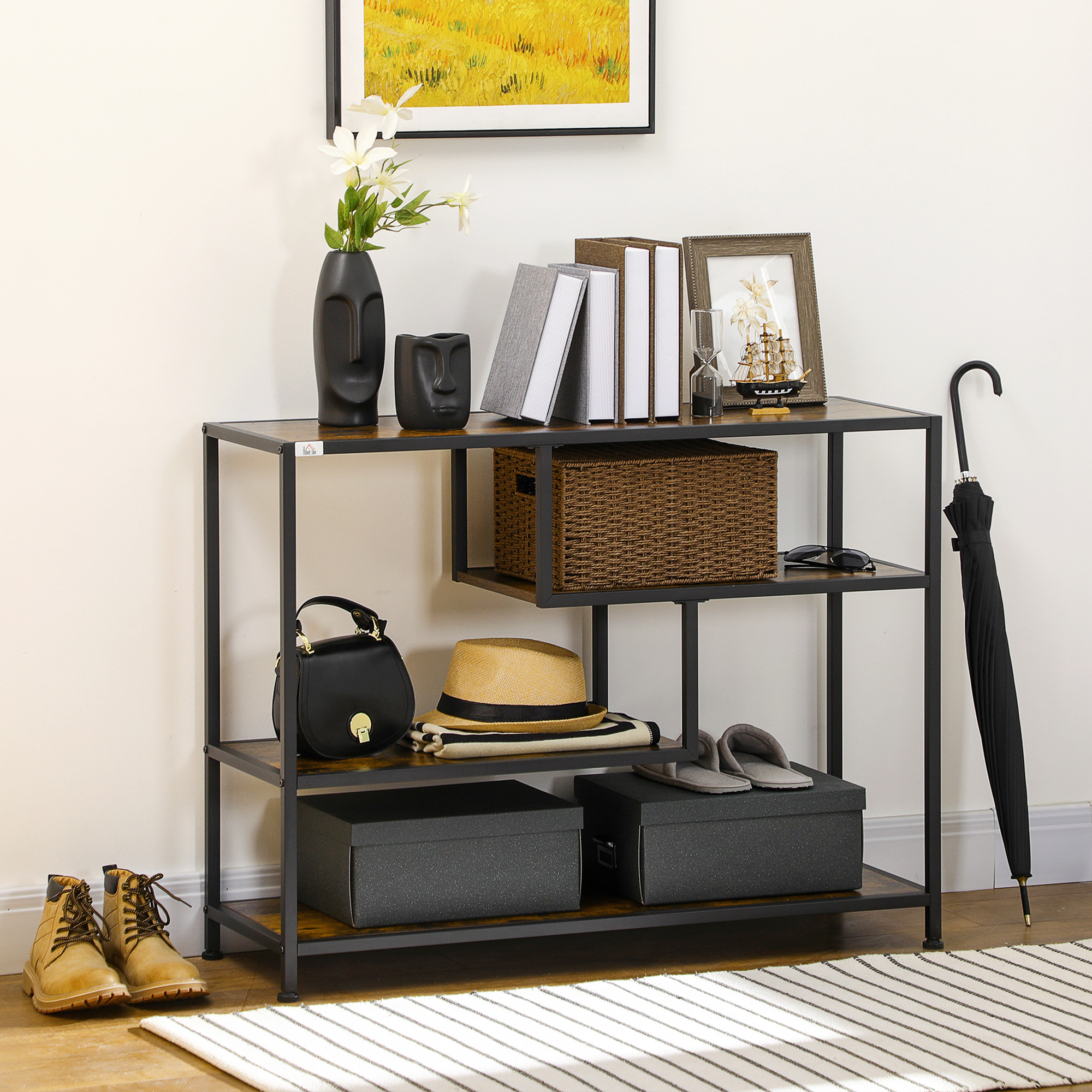 Regal, Konsolentisch, Industrial Design, 4 Böden, Stahlrahmen, 99,6 x 33,6 x 74 cm