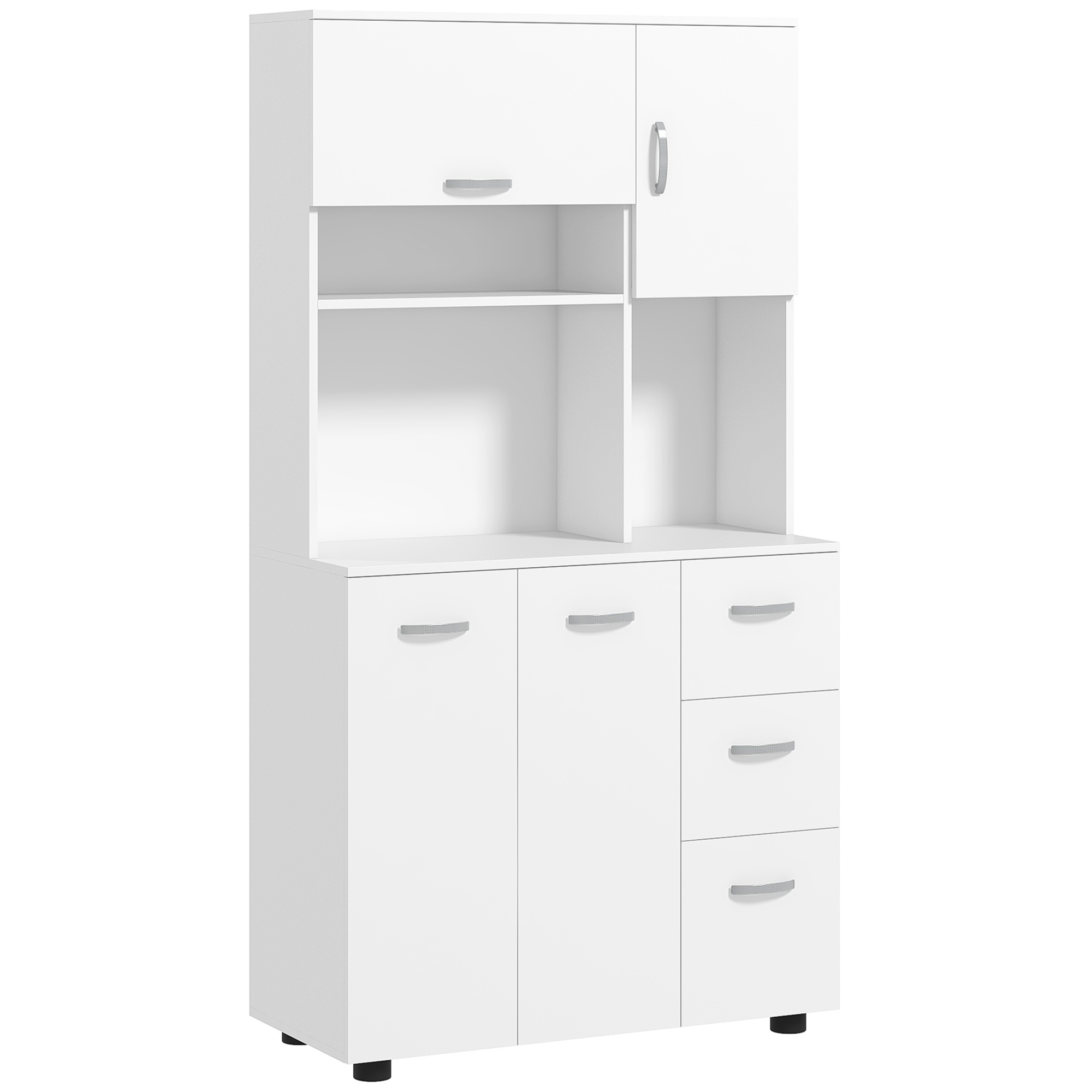 Küchenschrank, Buffet, 3 Schubladen, 3 Regale, viel Stauraum, 89x39,5x168cm, Weiß