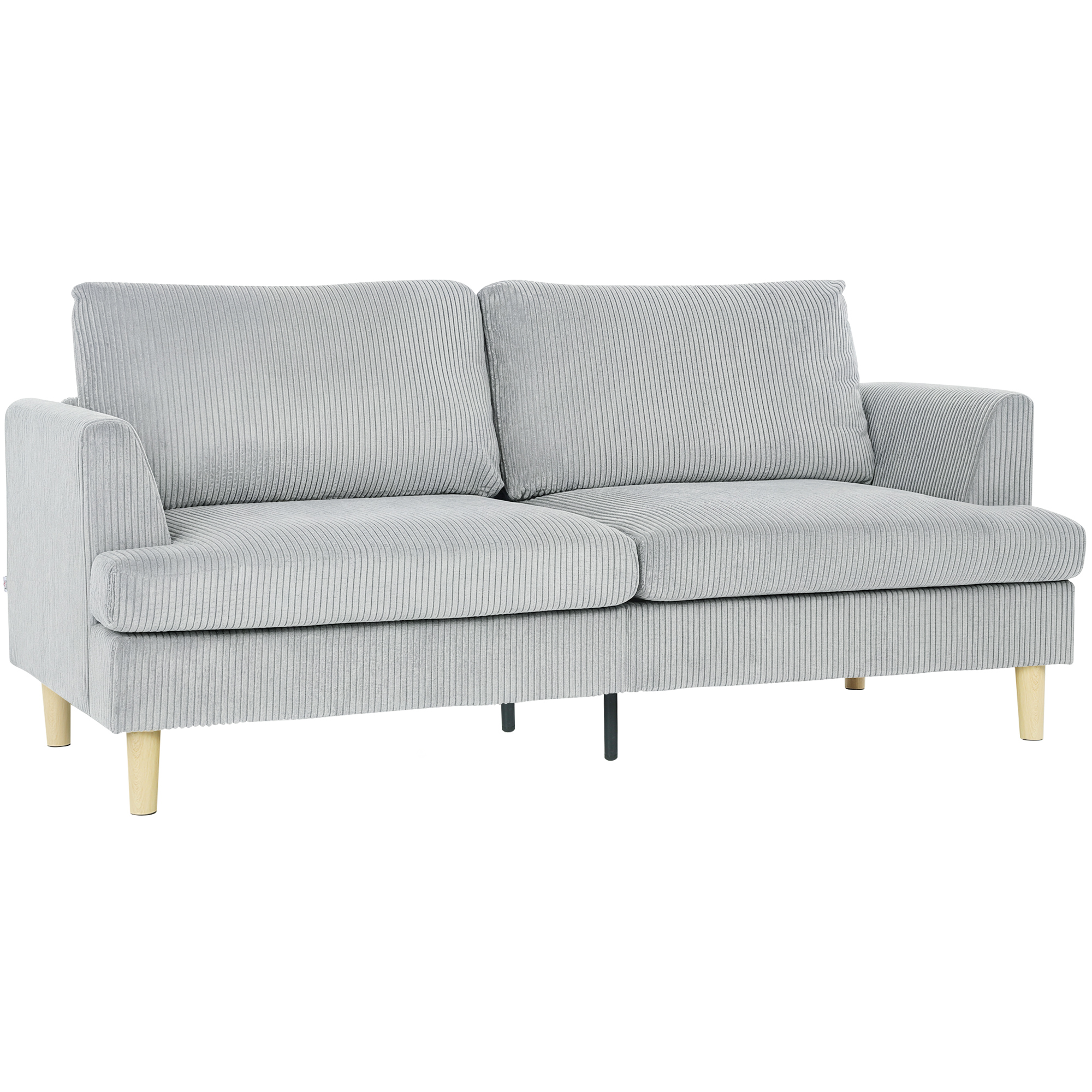 3-Sitzer-Sofa, Couch mit Armlehnen Gepolstert Polstersofa mit Kordoptik für Wohnzimmer Hellgrau