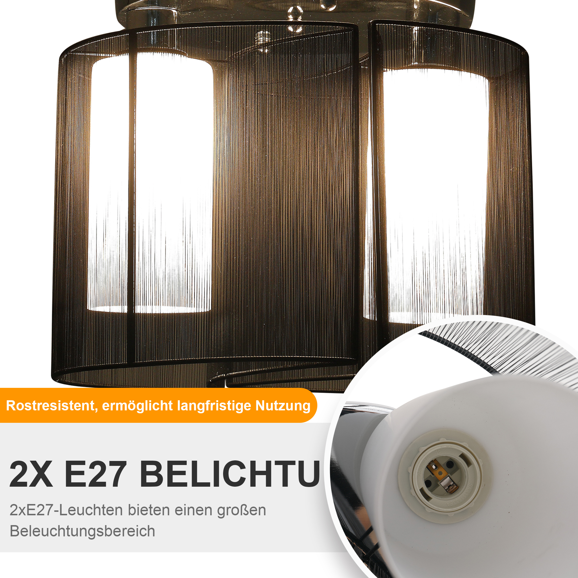 Deckenlampe Deckenleuchte 2-Flammig E27 Badlampe Modern Küchenlampe Lampe für Schlafzimmer, Badezimmer, Küche, Wohnzimmer Weiß Ø47,5 x 33 cm (Ohne Glühbirnen)