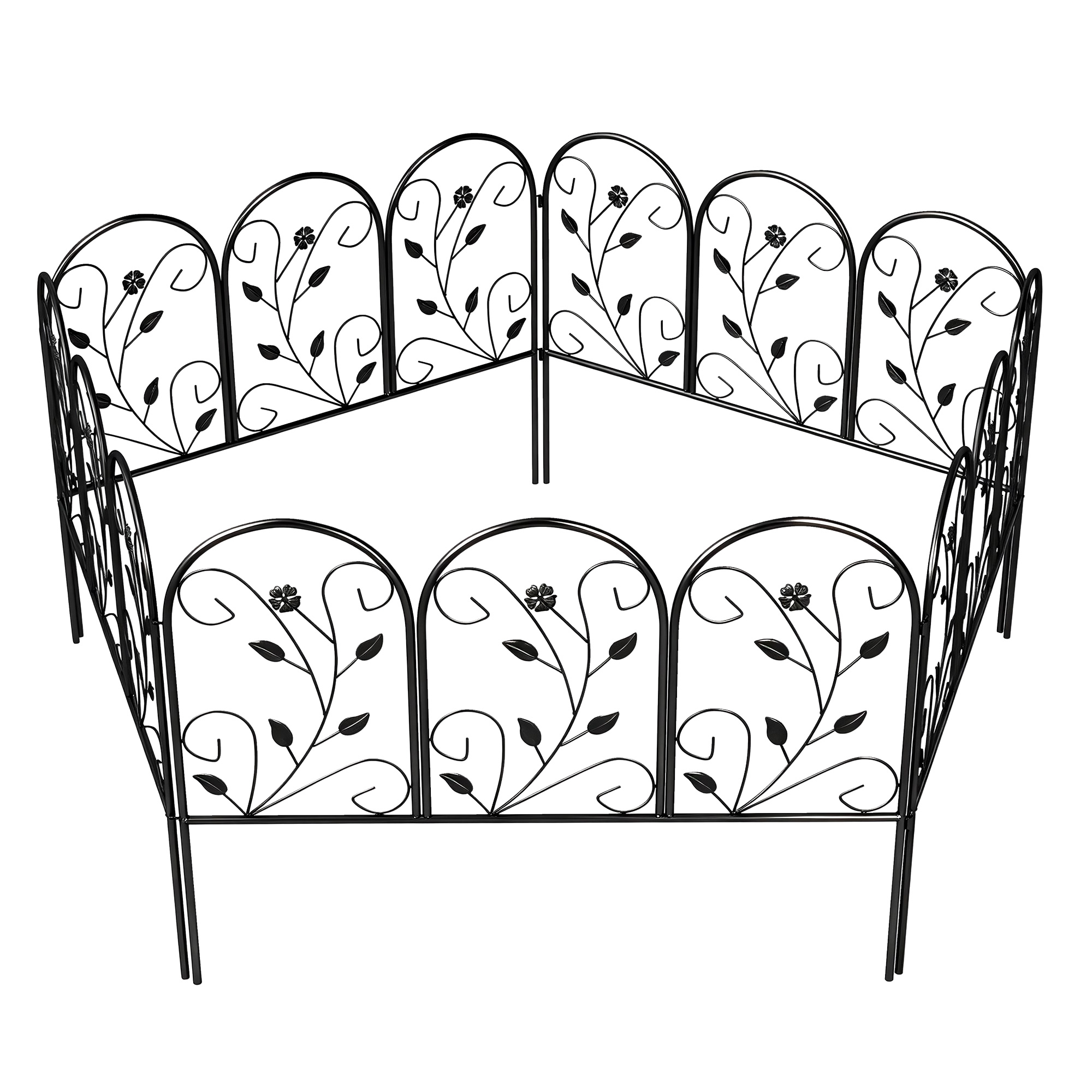 Gartenzaun Zaun aus Metall 80 x 60 cm Dekorativer Gitterzaun Set mit Fuß für Garten Blumenbeete Tierbarriere Schwarz