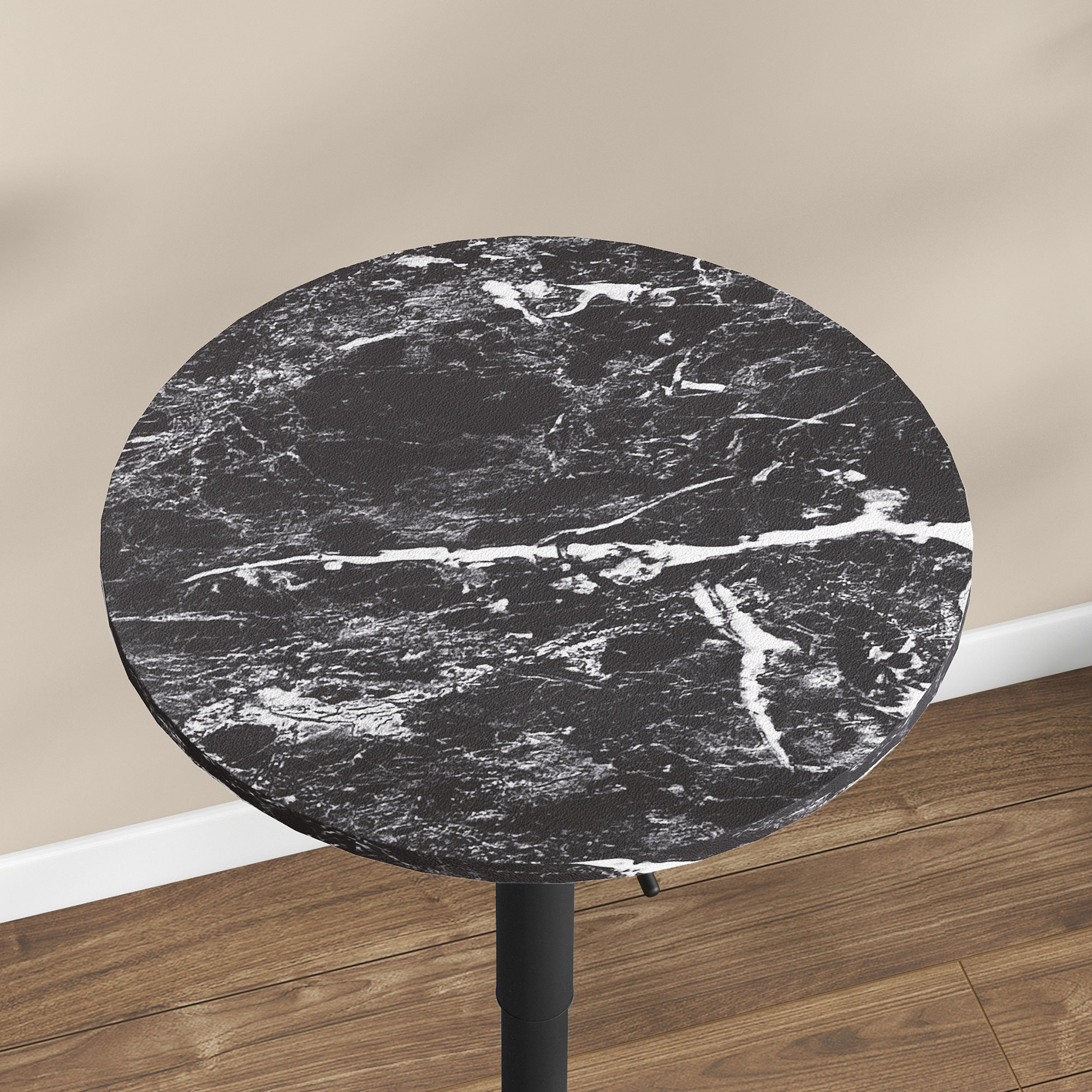 Bartisch für 2 Personen, höhenverstellbar, Marmoroptik, 60 x 60 x 68-93,5 cm, Schwarz