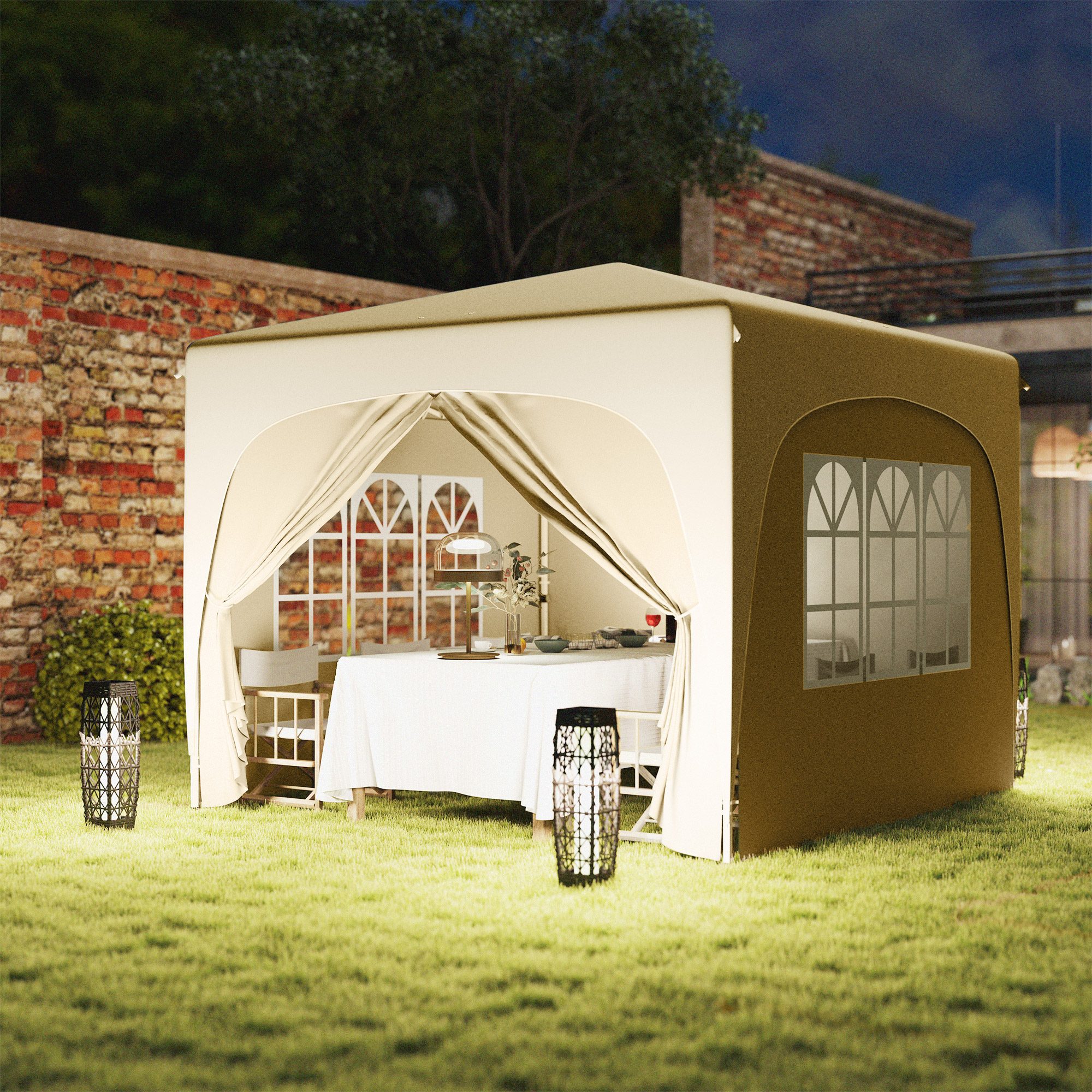 3 x 3 m Pavillon, Pop-up Gartenzelt mit Seitenwänden und Tragetasche, UPF50+, höhenverstellbar, Sand