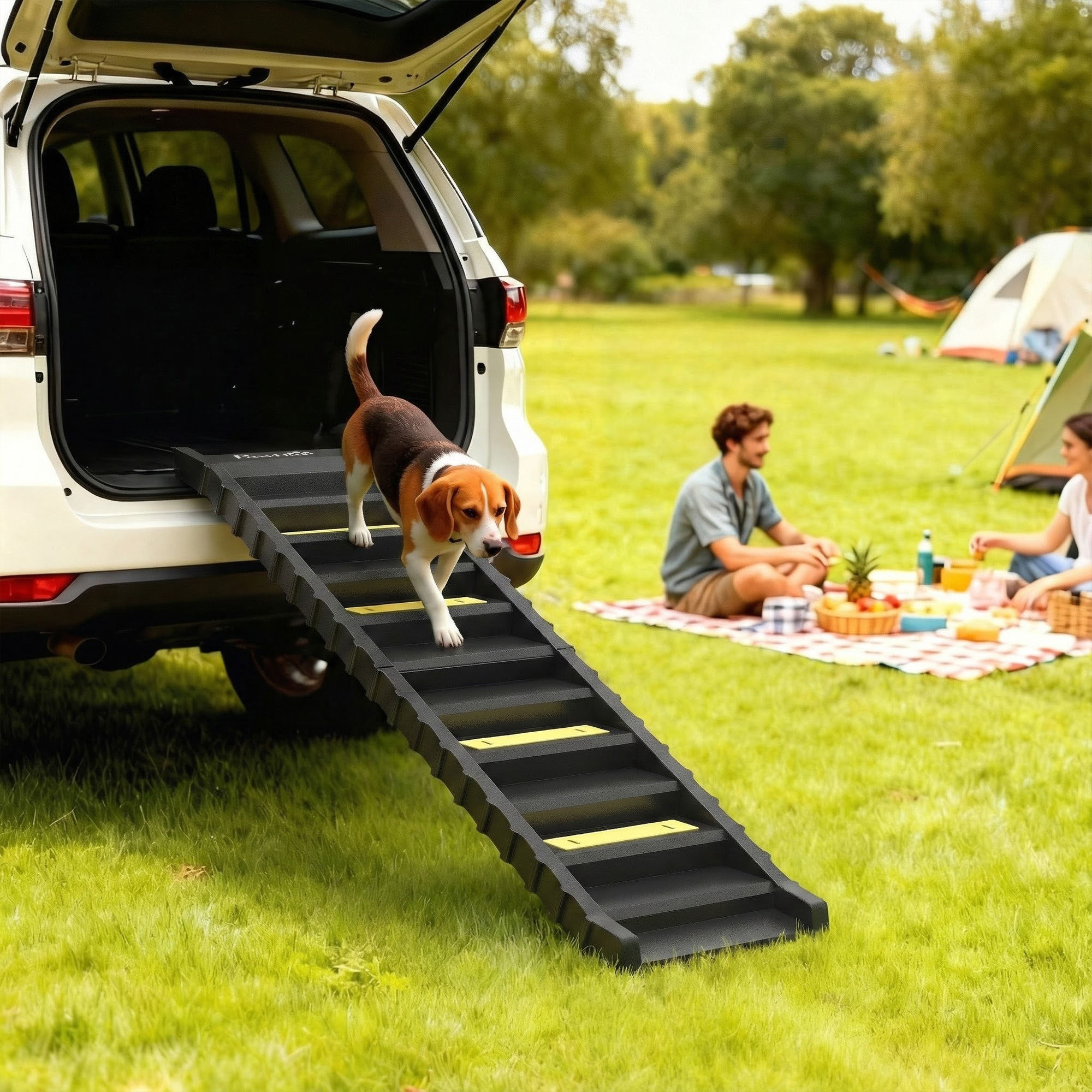 Hunderampe klappbar Hundetreppe Auto & SUV rutschfest Hundeautorampe für Große & Kleine Tiere bis 68 kg 154x40cm Schwarz