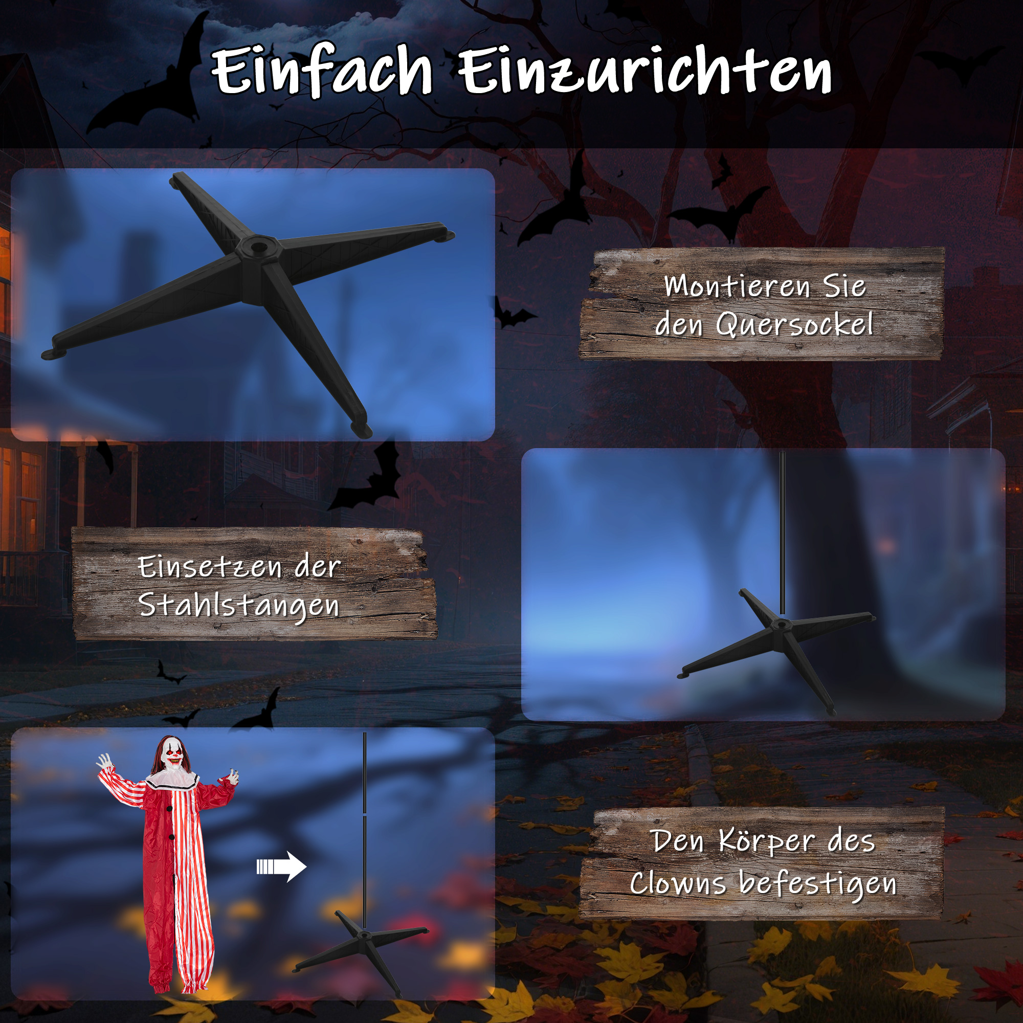 165 cm Halloween Dekoration Halloween Clown mit LED-Lichter, Soundfunktion Körper-Effekt