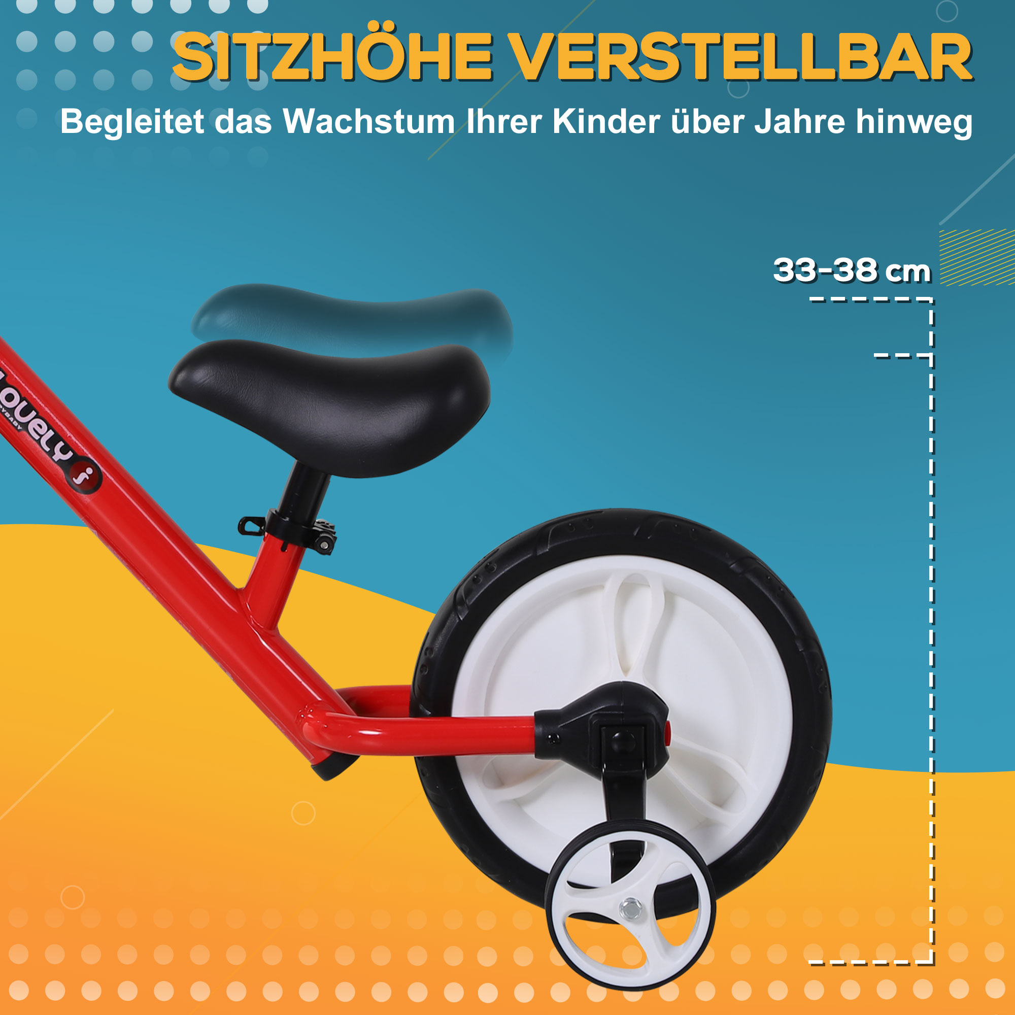 Kinder Laufrad, Lauflernrad, Kinderfahrrad, 2-in-1, Kinderrad mit Stützrädern und Pedalen, 2-5 Jahre, Sitzhöhenverstellbar, PP, Rot, 85 x B36 x H54 cm