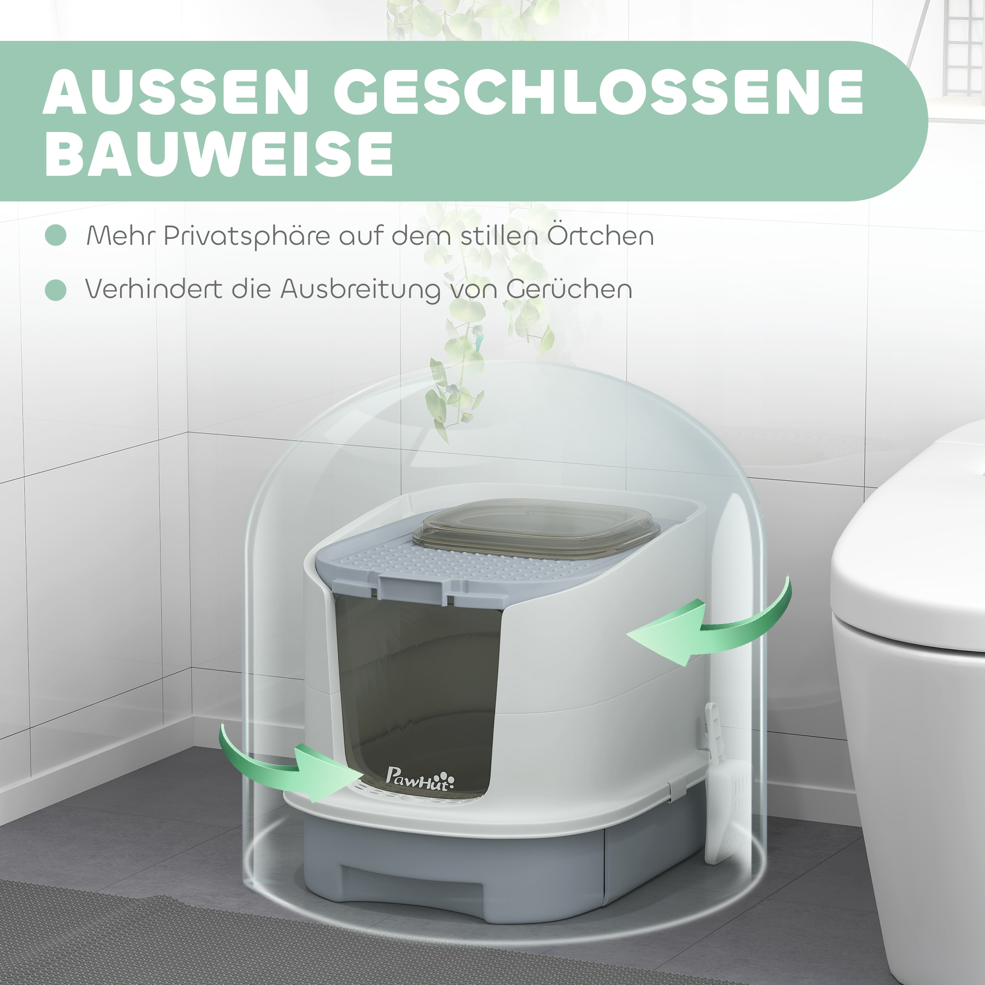 Katzenklo mit Deckel Obenliegender Eingang Schaufel ausziehbares Tablett für Katzen bis 4,5 kg, 40,5x52,5x42,5 cm Grau