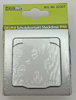 DELPHI Schutzkontakt-Steckdose IP44, 250V~/ 16A, inkl. Rahmen, UP, silber