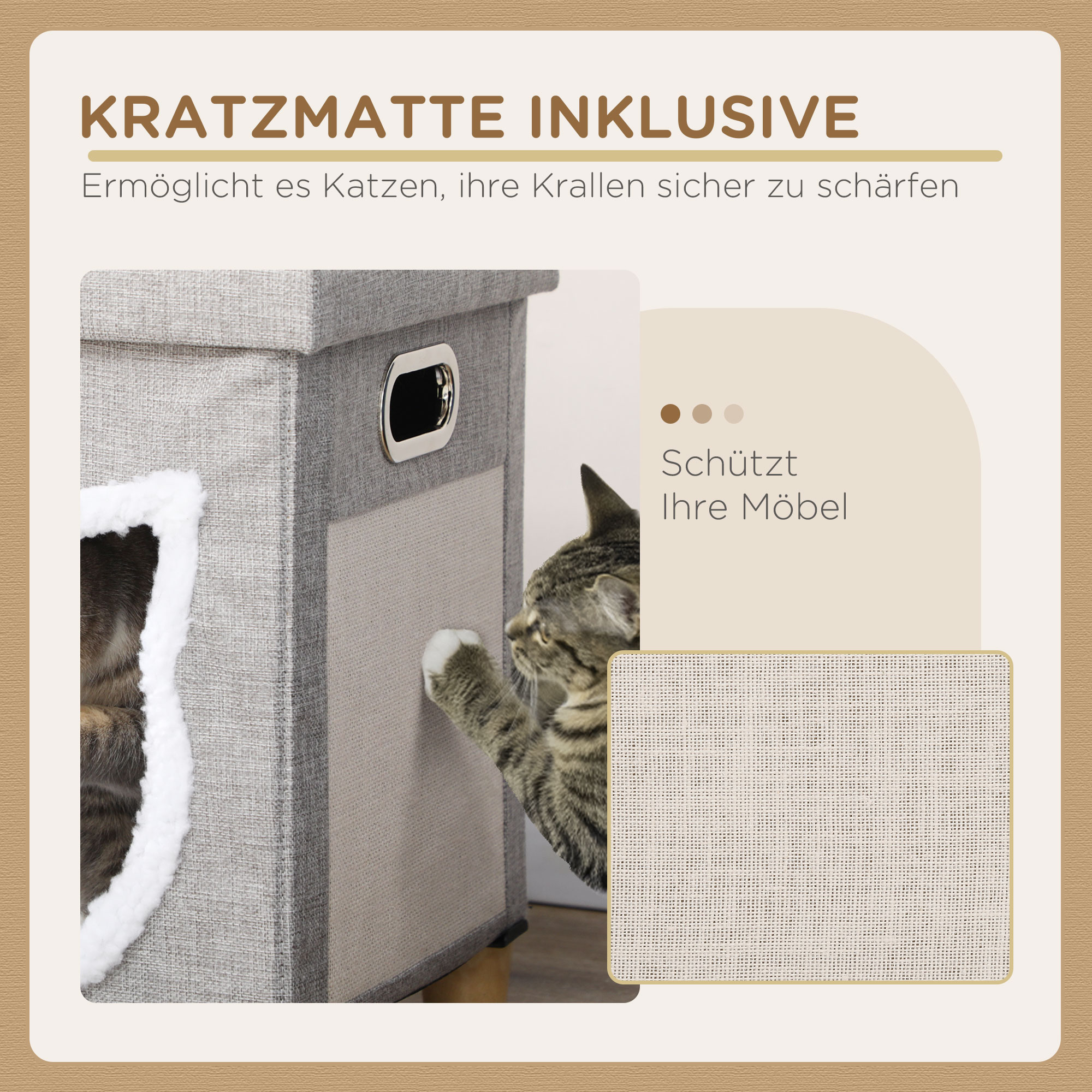 Katzenhöhle, Katzenhaus, inkl. Spielball, waschbares Kissen, 35,5 cm x 35,5 cm  x 42,5 cm