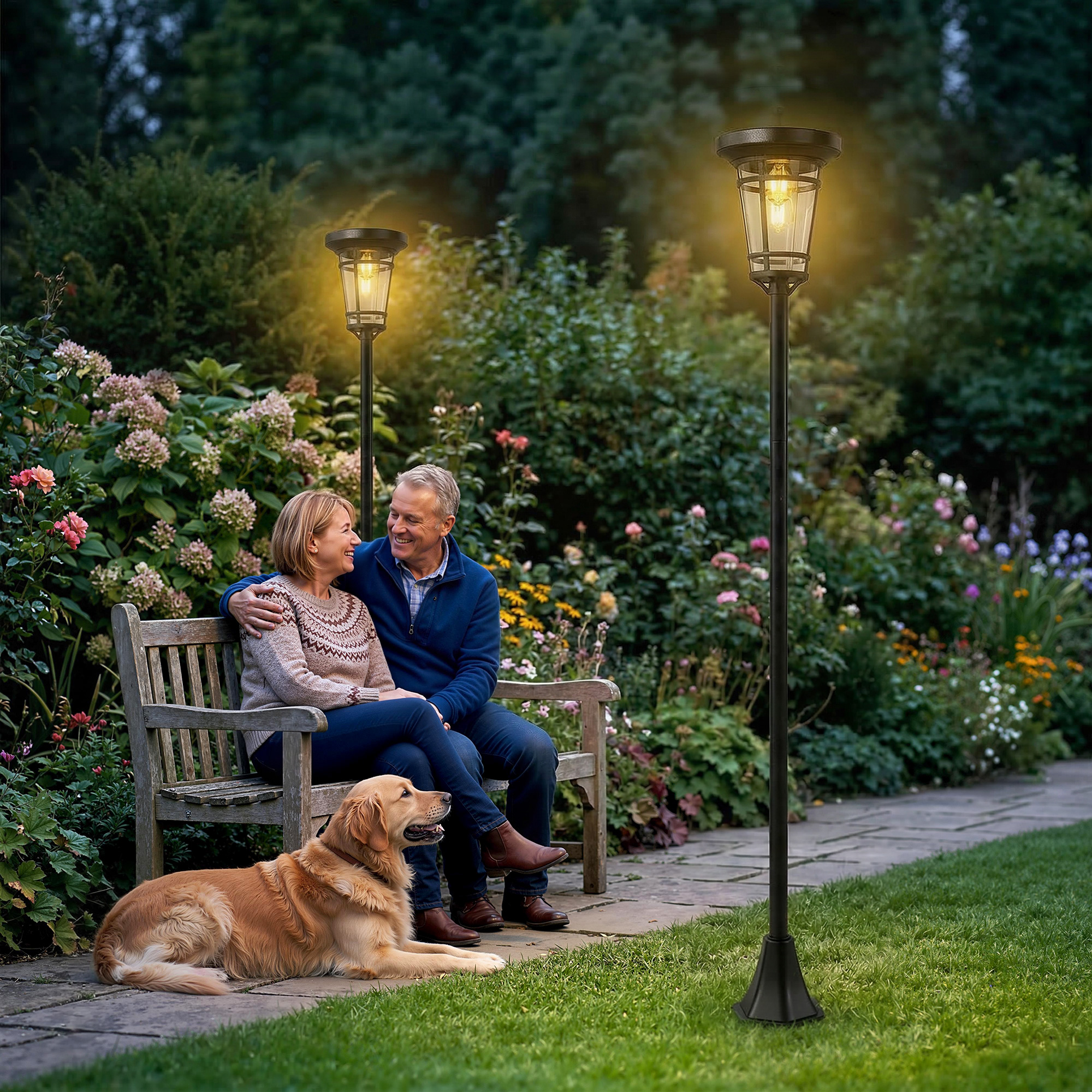 Solar Laterne 2er-Set Stehleuchte 180cm Höhenverstellbar mit 2 Helligkeitsmodi Lichtsensor Schalter, IP44