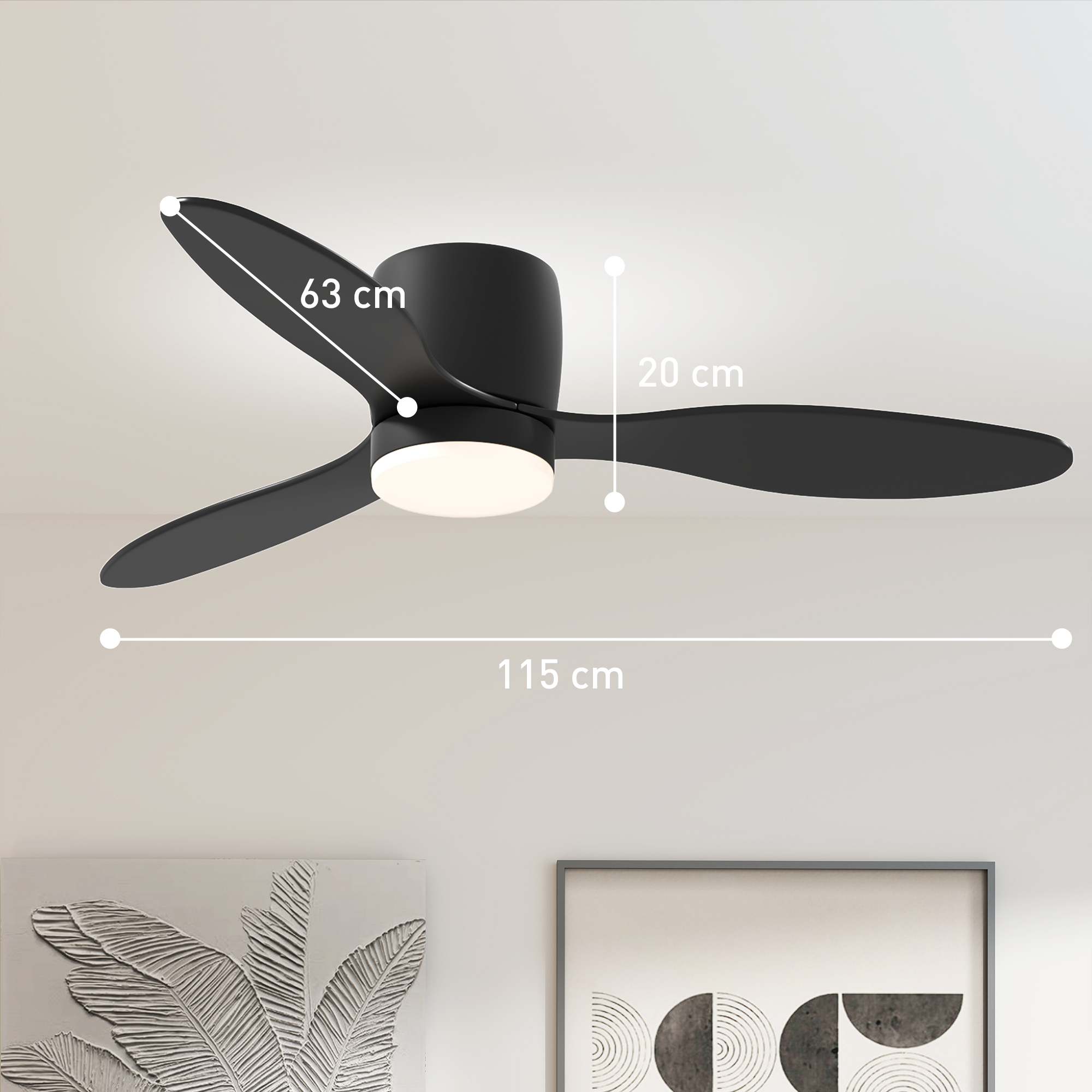 Deckenventilator mit Lampe und Fernbedienung, 3 Lichtfarben, 6 Geschwindigkeiten, Einstellbare Helligkeit, Schwarz