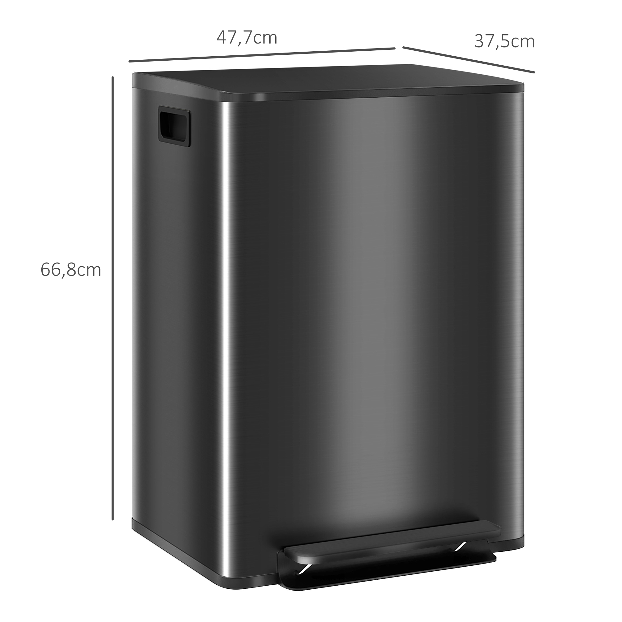 Mülleimer mit 2x30L Fächern, Soft-Close-Deckel, Fingerabdrucksicher, Edelstahl, Schwarz