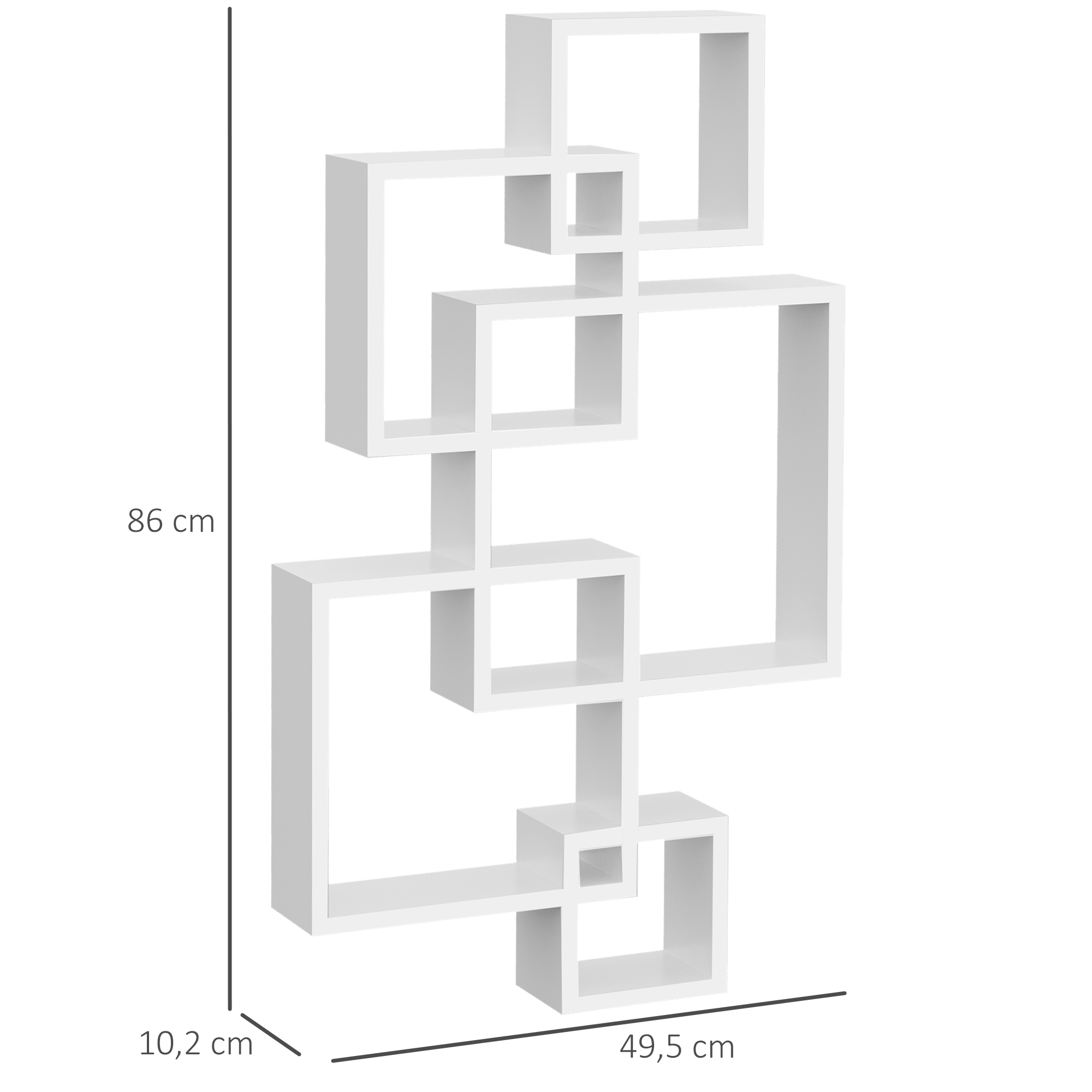 Wandregal, Schweberegal, 5 Regale, Massivholz, Weiß