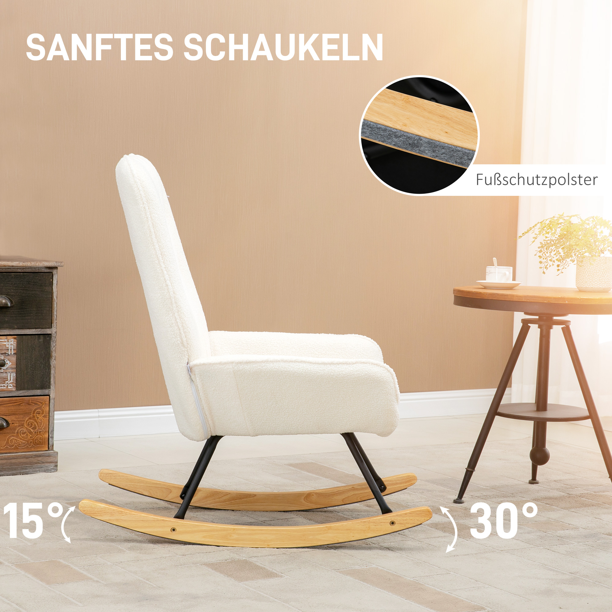 Schaukelstuhl mit Sherpa-Vlies 63 cm x 95cm x 97 cm Natur+ Creme